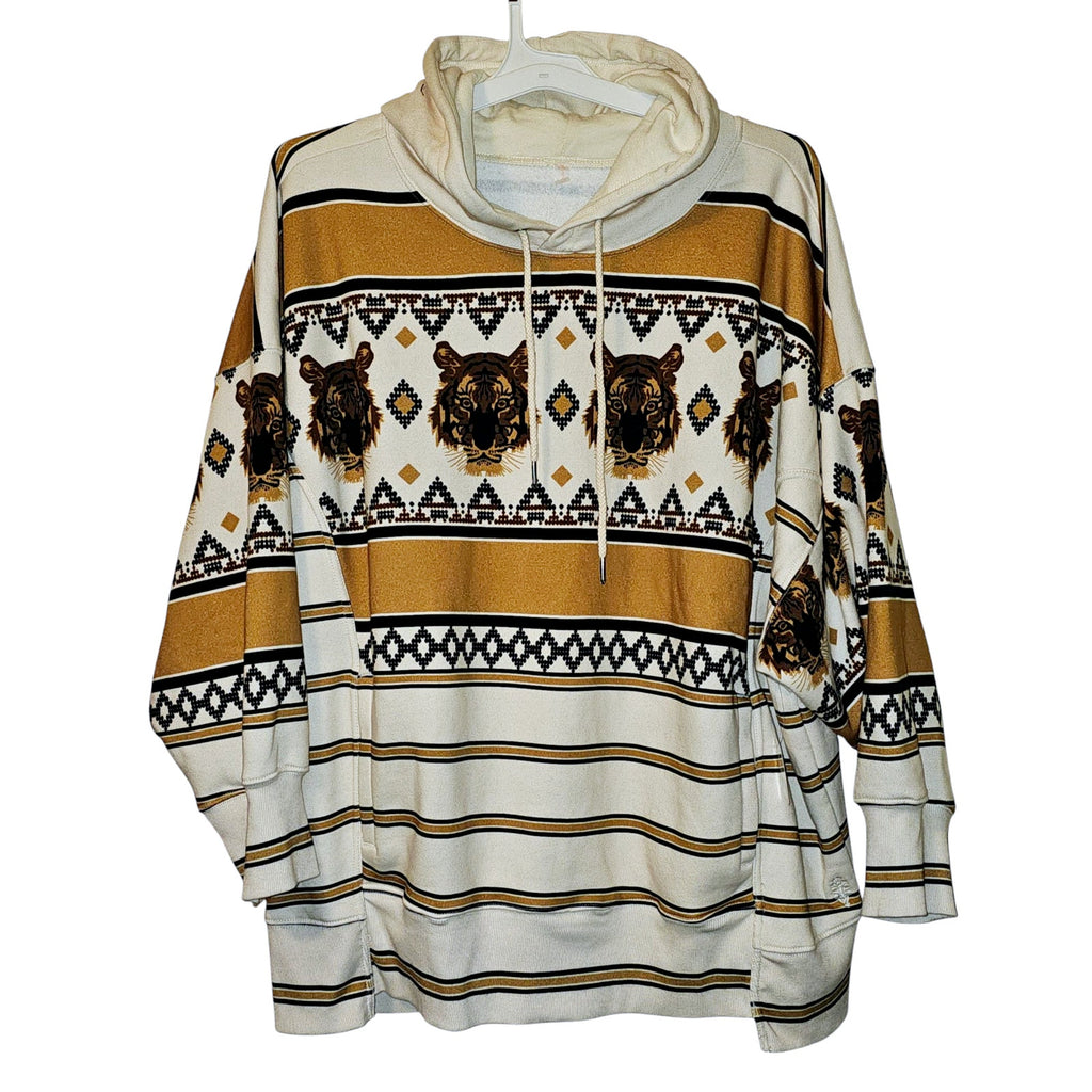 Free People Movement Sprint To The Finish Printed Hoodie Tiger Print $128 XL