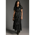 Anthropologie The Somerset Maxi Dress: Faux Leather Embroidered BLACK XS