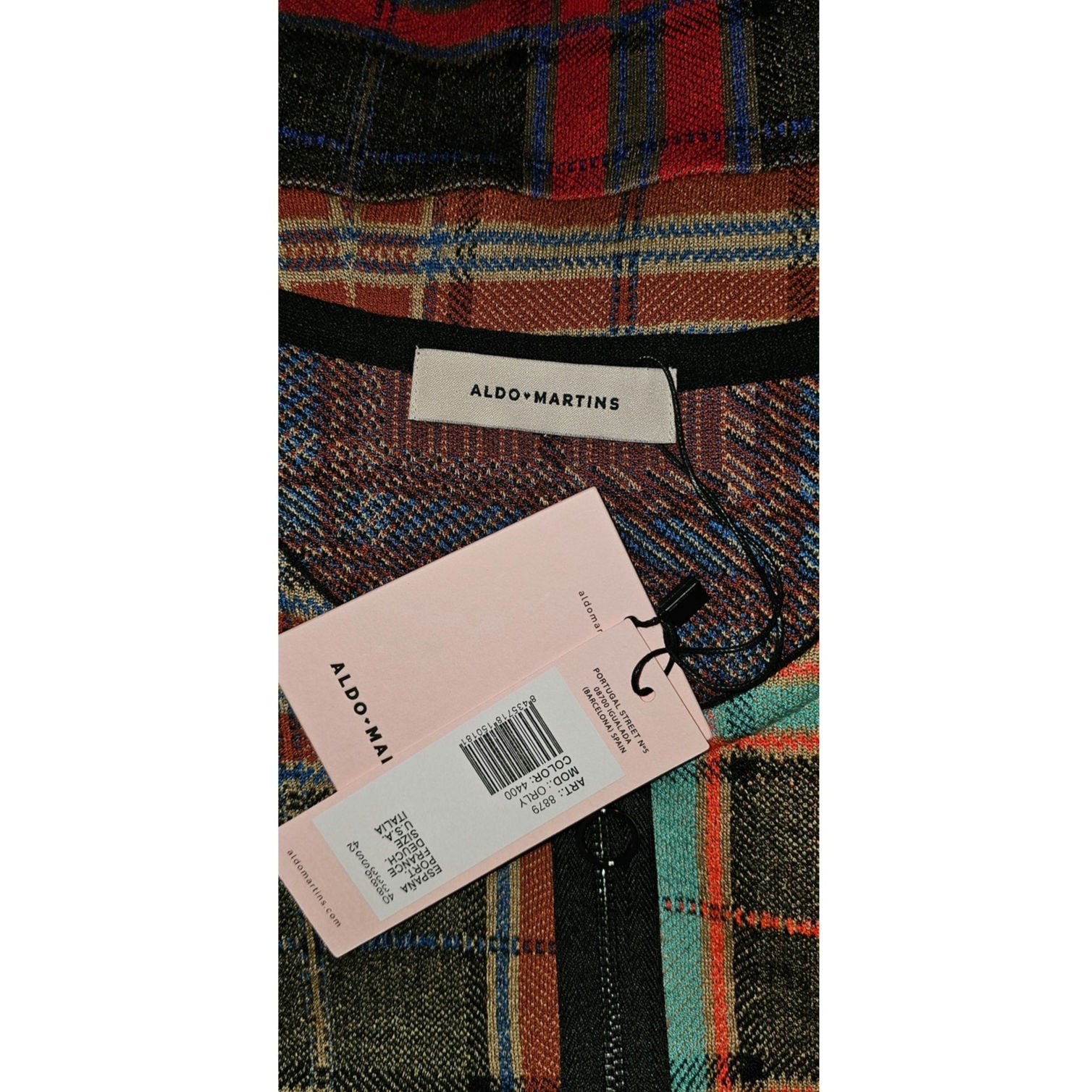 New Aldo Martins Orly Knit Mini Dress $250 SMALL Plaid Check Zip Long-Sleeve