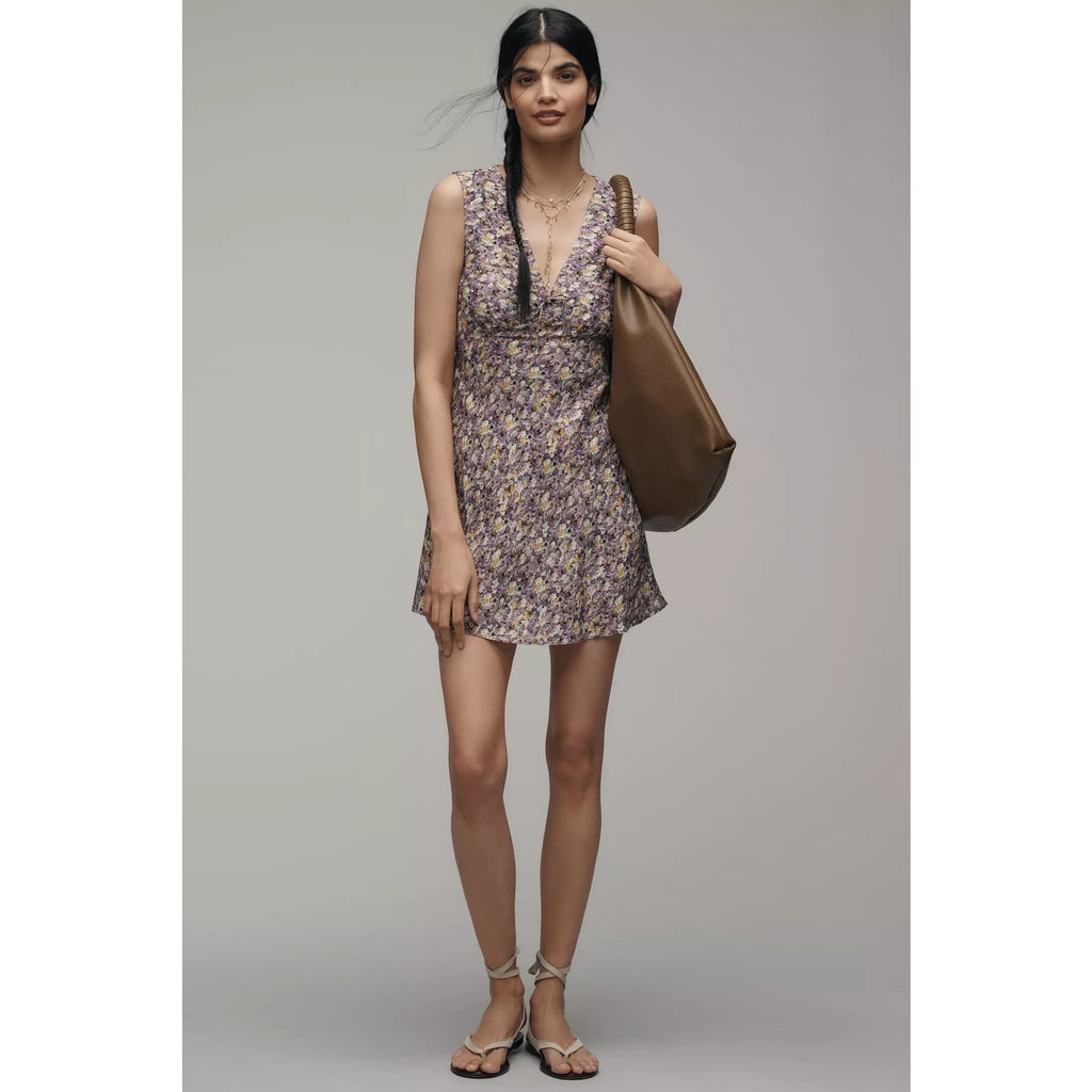 Anthropologie Faithfull V-Neck Sleeveless Mini Dress Purple 12 Floral Anthropologie