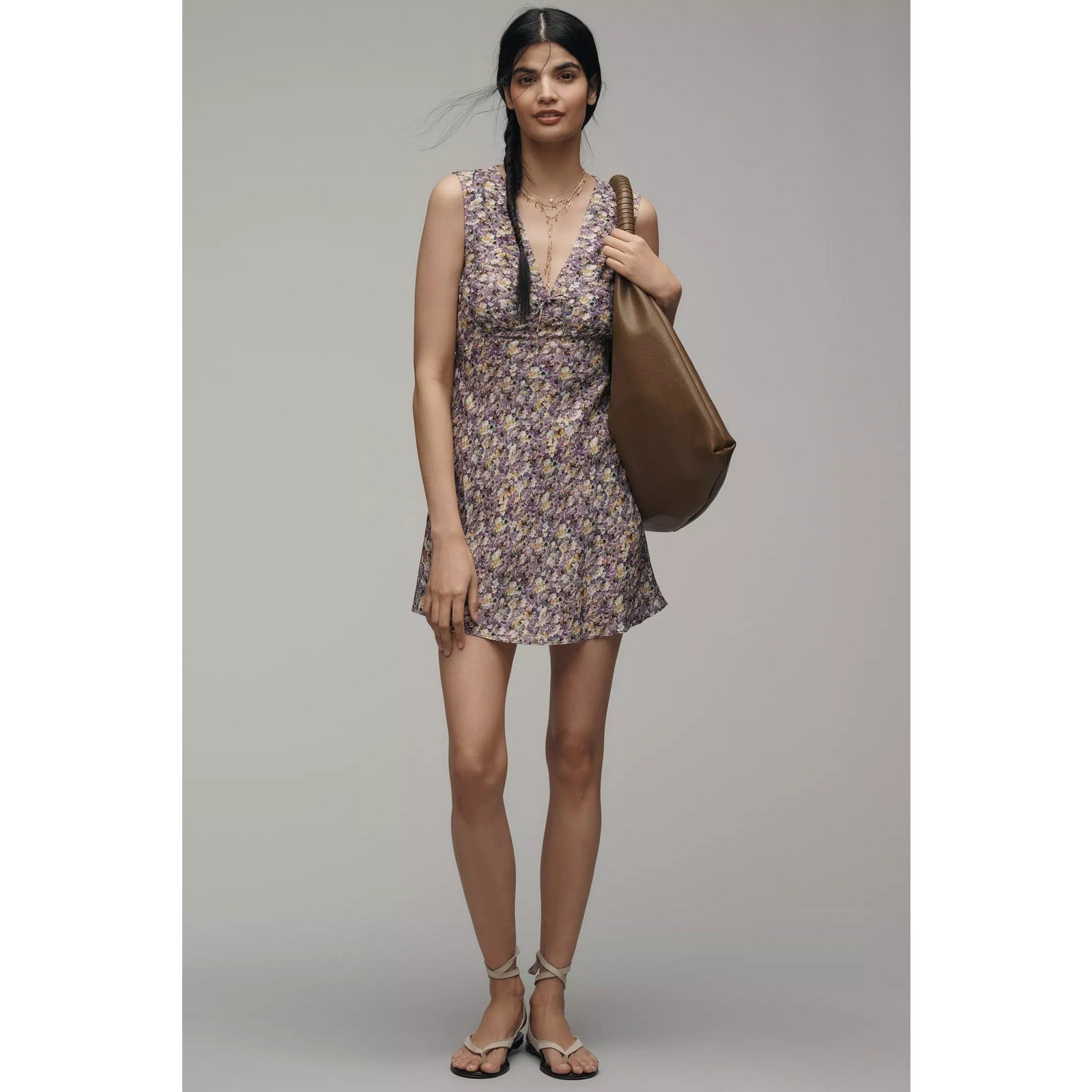 Anthropologie Faithfull V-Neck Sleeveless Mini Dress Purple 12 Floral Anthropologie