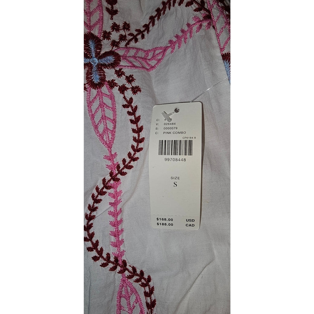 Anthropologie Sleeveless Babydoll Mini Dress SMALL Pink EMBROIDERED Anthropologie