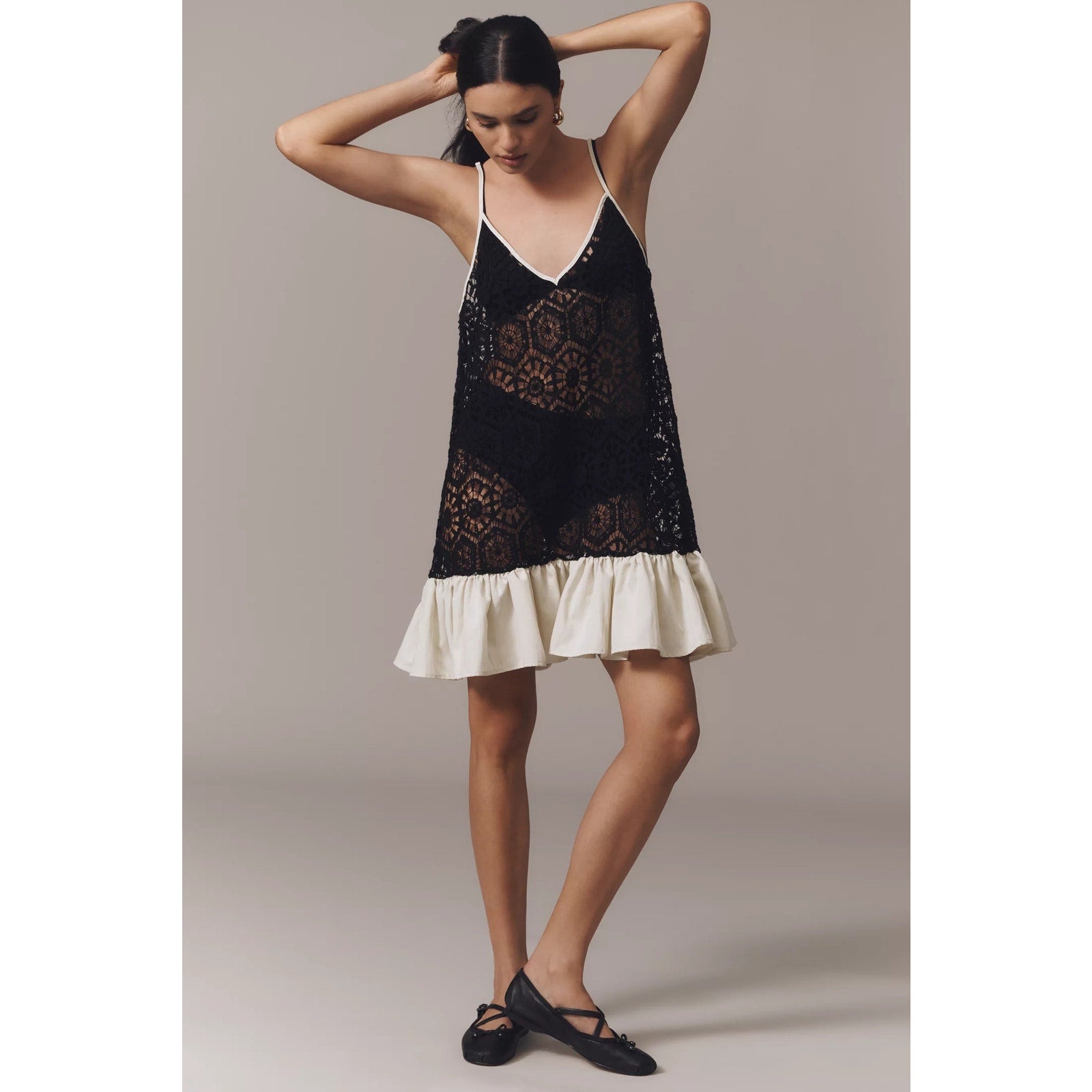 Anthropologie Celandine Crochet Ruffle Tunic Dress Breezy Coverup M/L Anthropologie