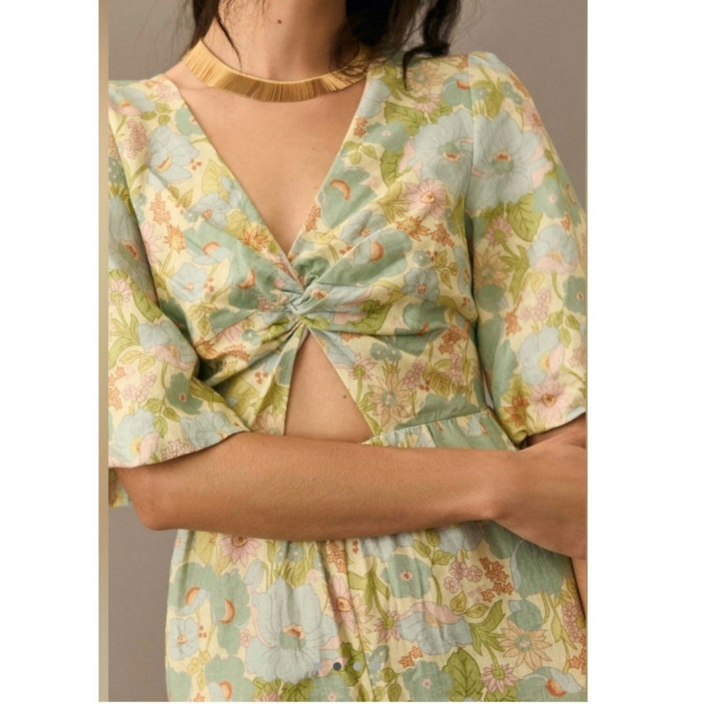 Anthropologie x Sancia The Aida Floral Wide-Leg Jumpsuit $239 PLUS 1X Green