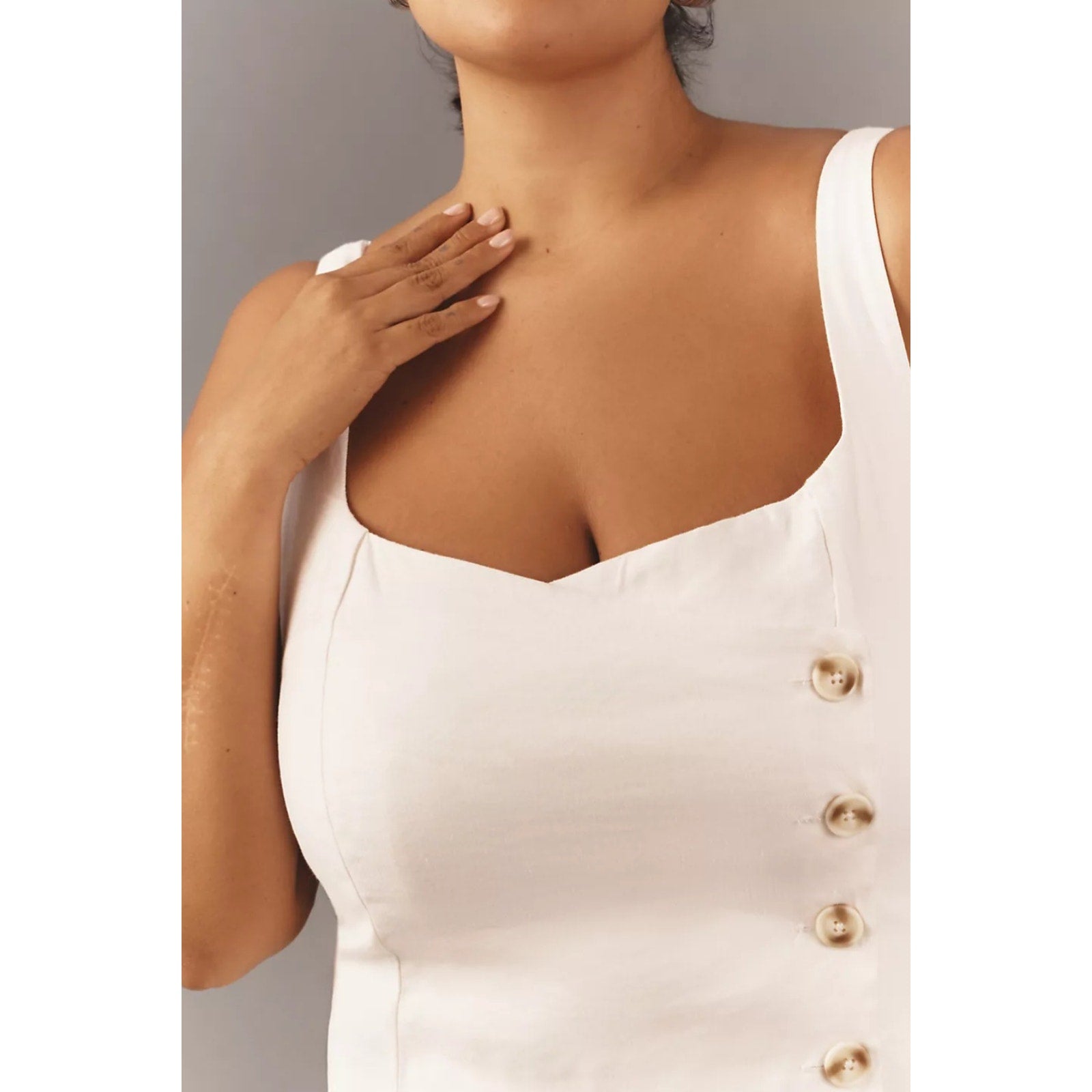Anthropologie Sleeveless Square-Neck Linen Button Wrap Midi Dress 1X Anthropologie