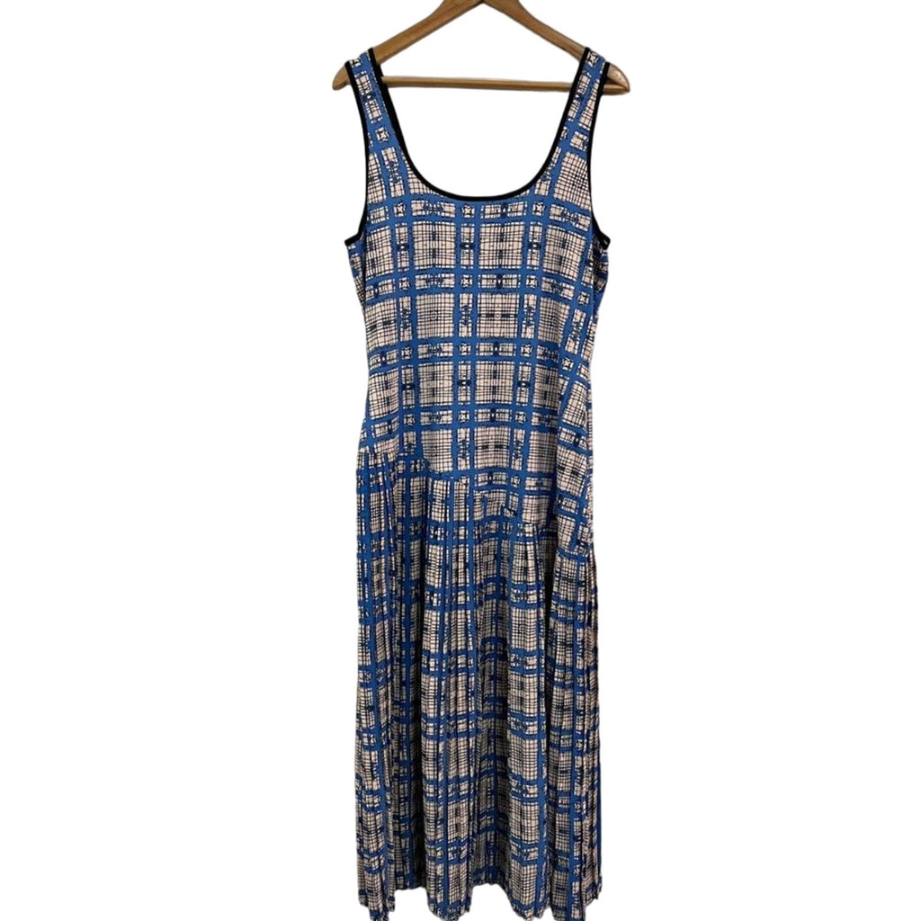 New Anthropologie Dhruv Kapoor Plaid Mesh Midi Dress $210 Blue X-Large Petite