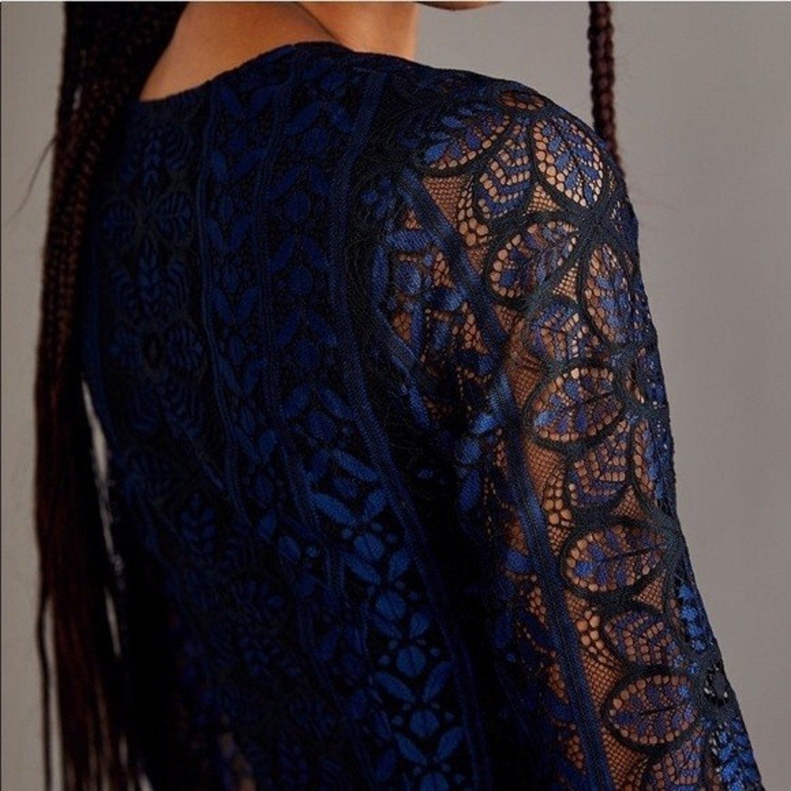 New For Love & Lemons Lyla Cocktail Mini Dress Navy Black Lace Sheer Small Vneck