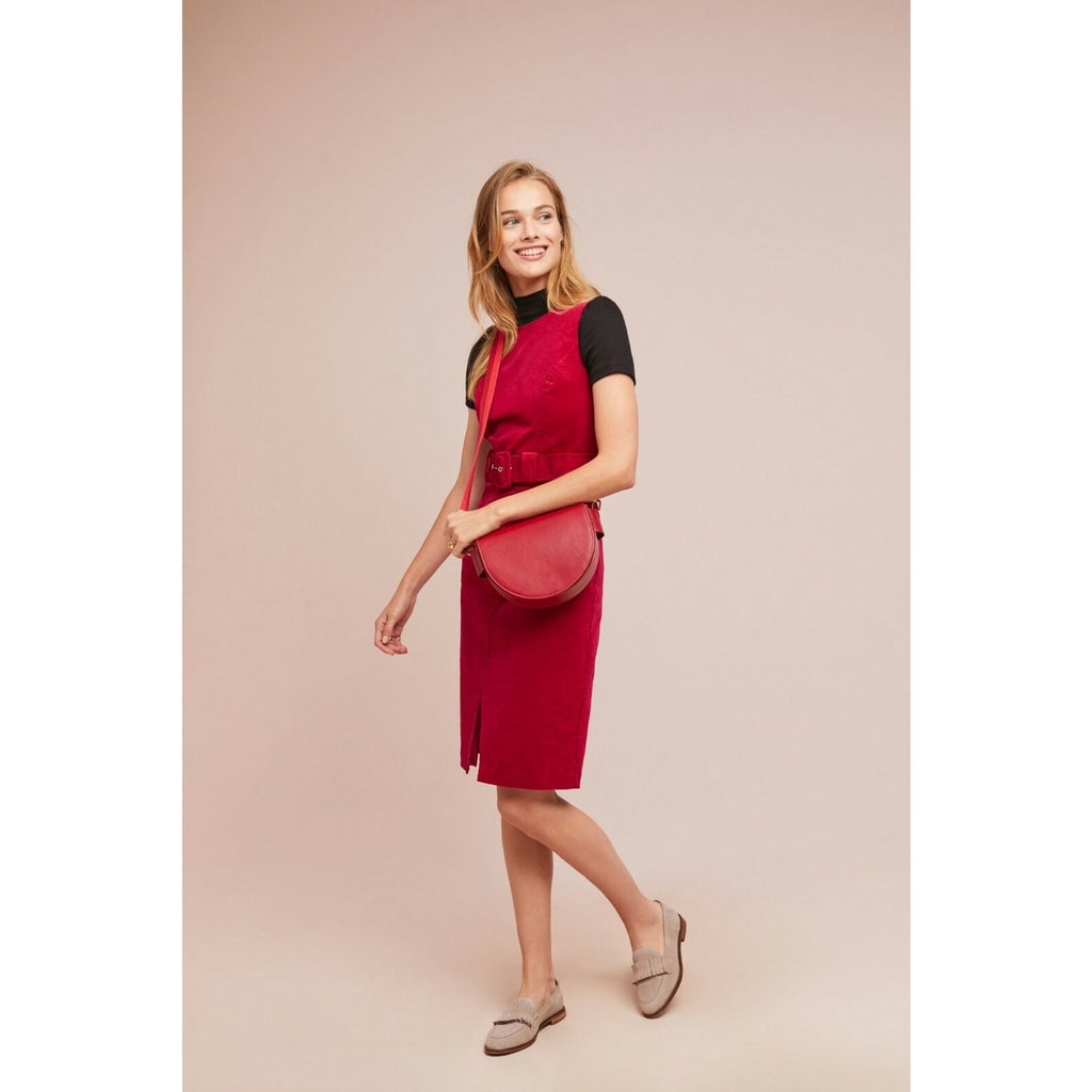 NEW Anthropologie Adria Moss Belted Corduroy Mini Dress $168 Size 6 Red