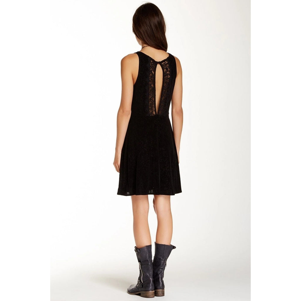 New Free People Lady Jane Slinky Stretchy Lace Trim Mini Dress Open-Back Small