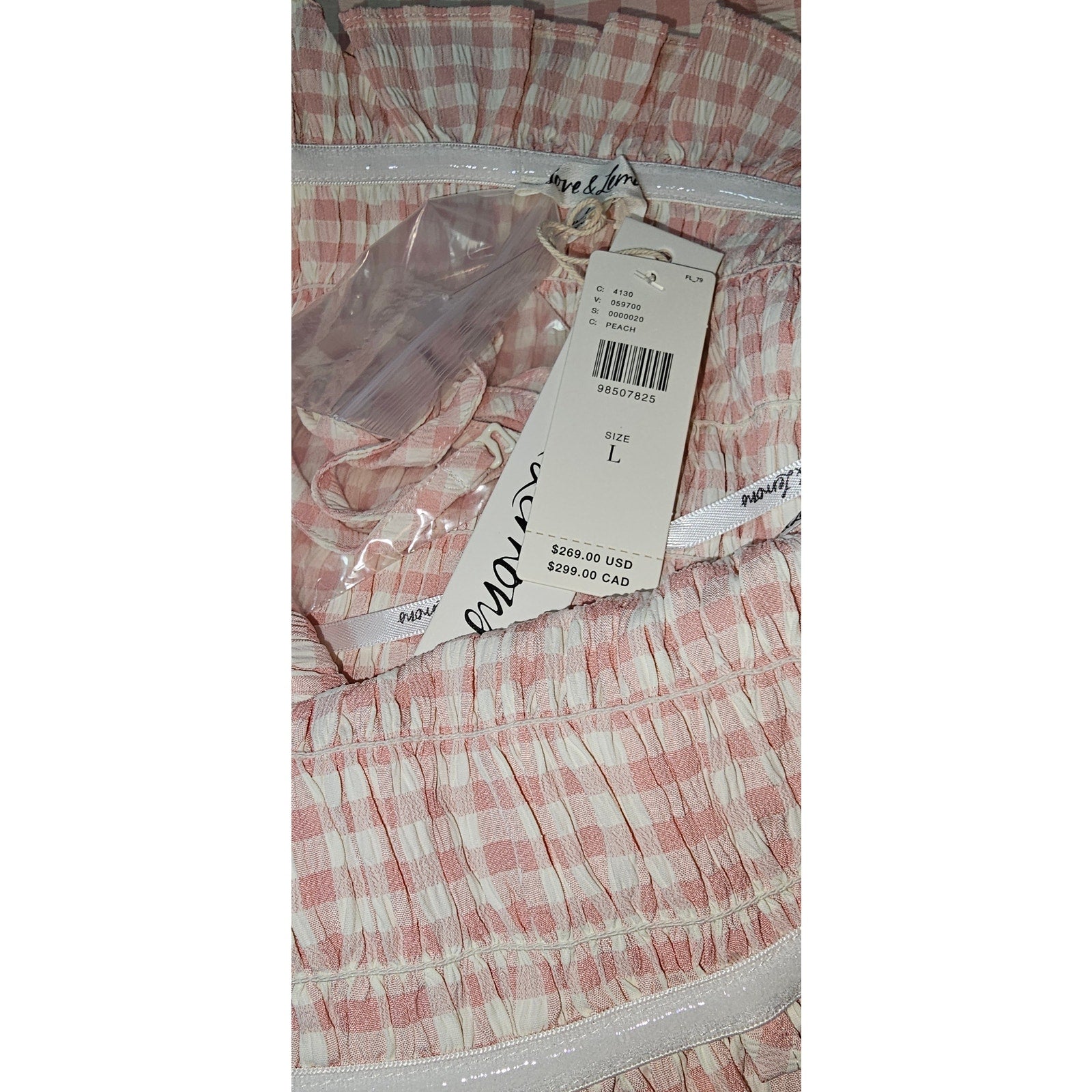 Anthropologie For Love & Lemons Petal Smocked Midi Dress Large Gingham Anthropologie