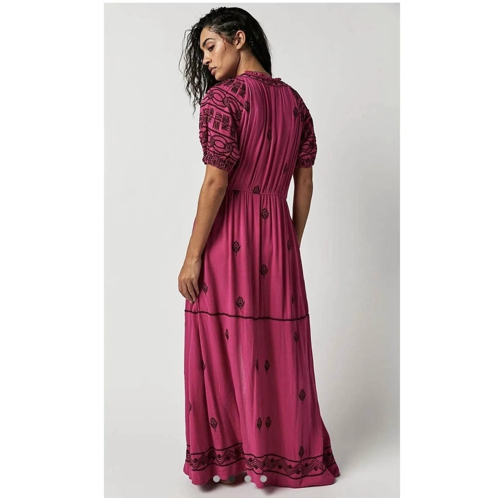 New Free People Riley Embroidered Midi Dress $188 X-SMALL Maxi Style