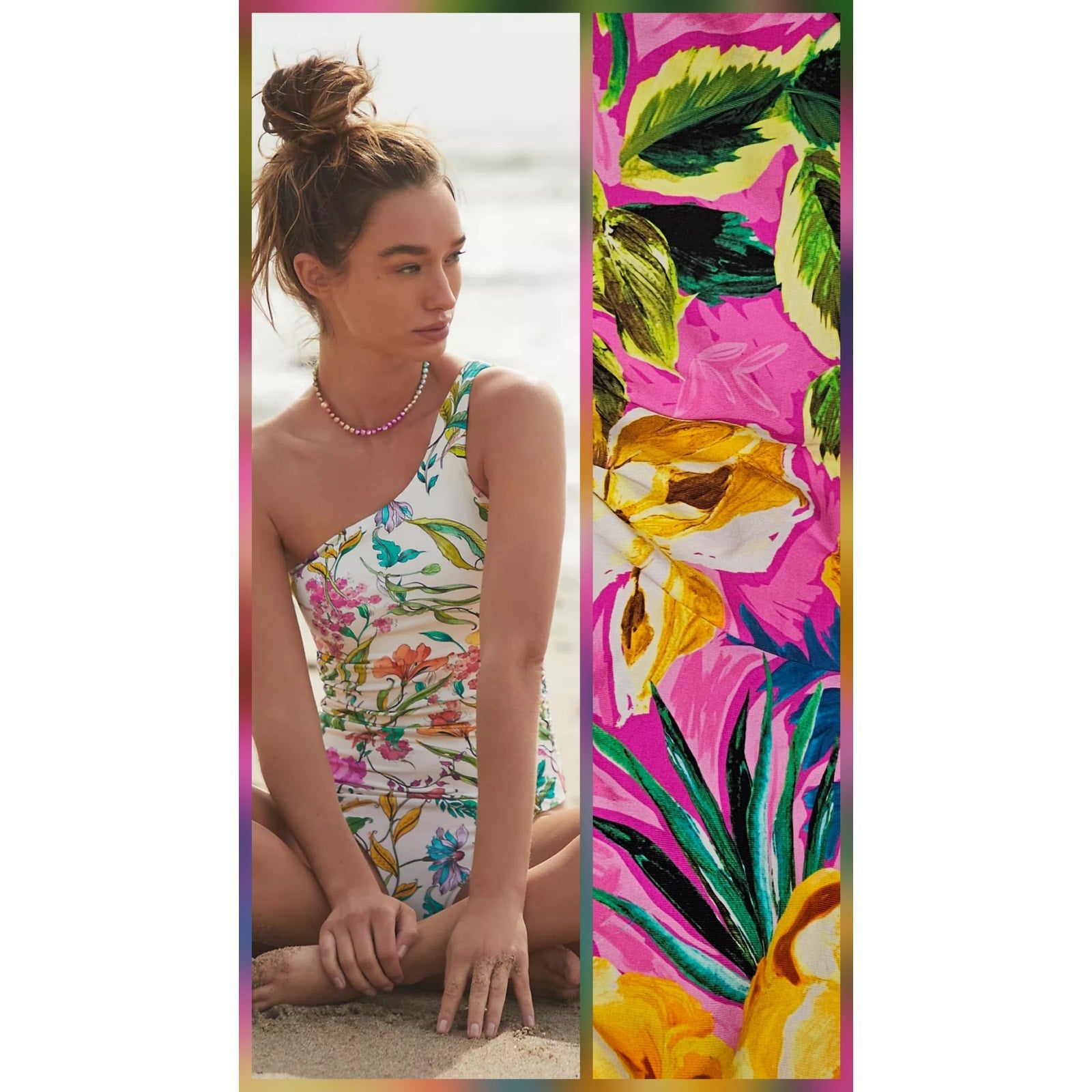 Anthropologie x PQ Swim One-Shoulder Printed One-Piece Swimsuit SMALL Pink Anthropologie