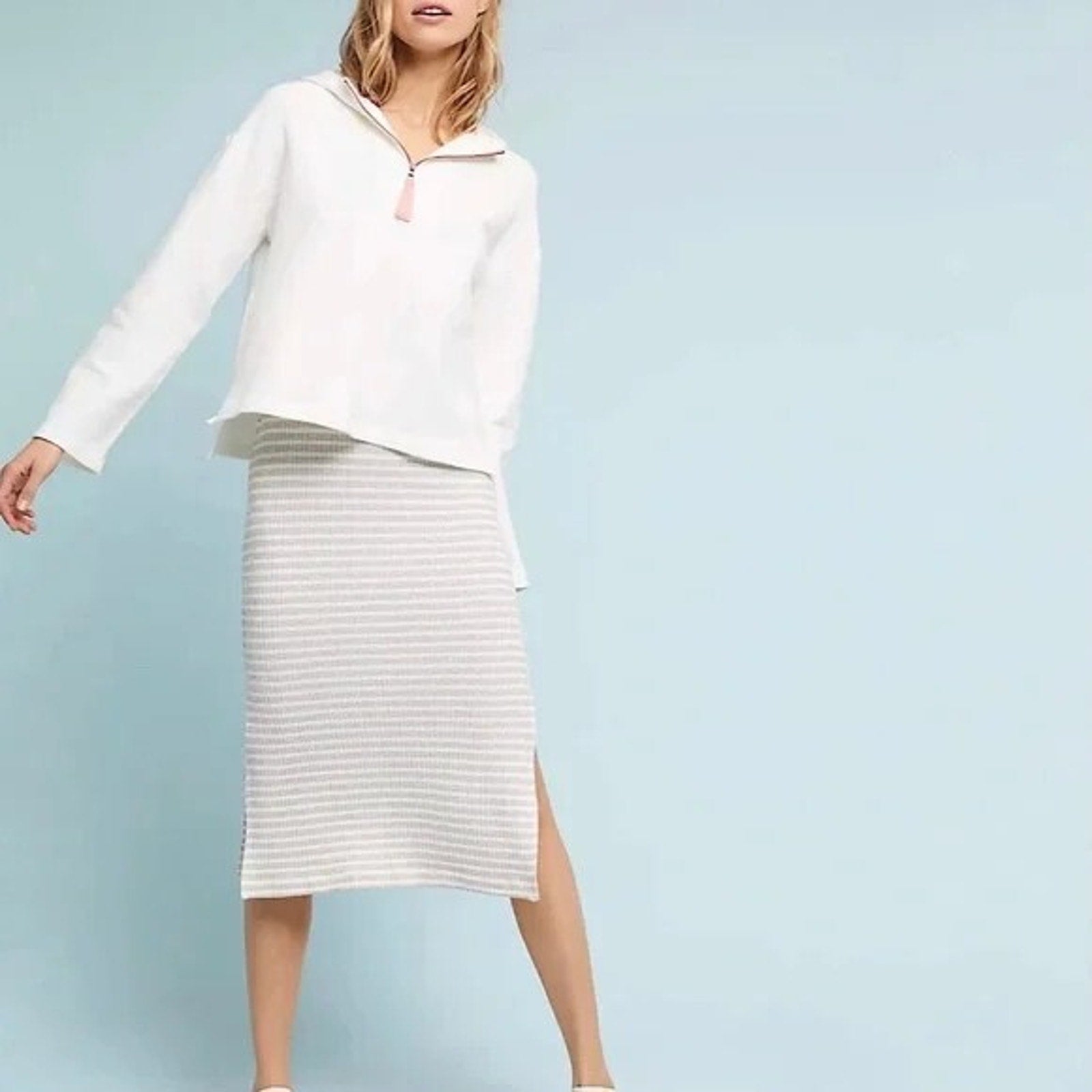 New Anthropologie Saturday Sunday Two Piece Striped Midi Dress with Hoodie Small