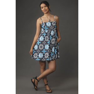 New Anthropologie Hutch Bandeau Romper $160 LARGE Blue Pineapple Smocked