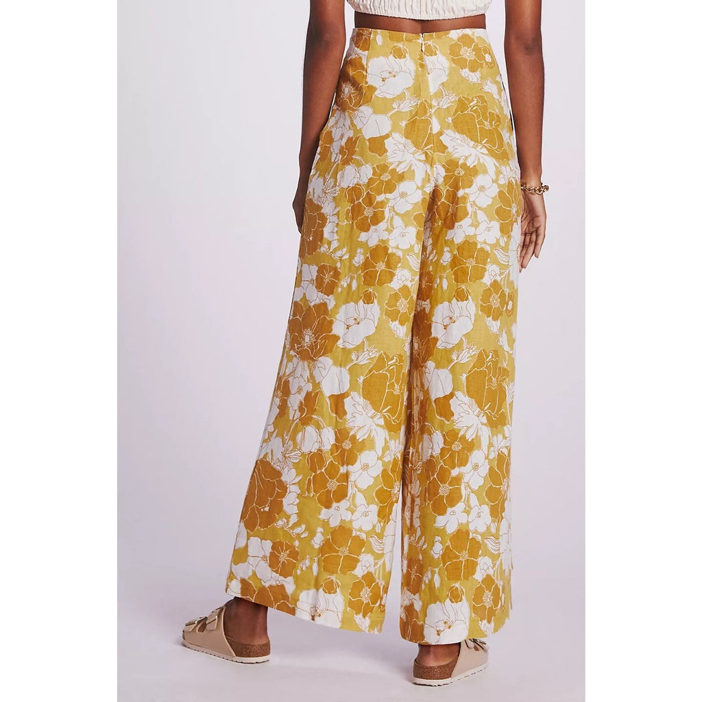 New Anthropologie Faithfull The Brand Malta Wide-Leg Pants Size 4 Gold Floral