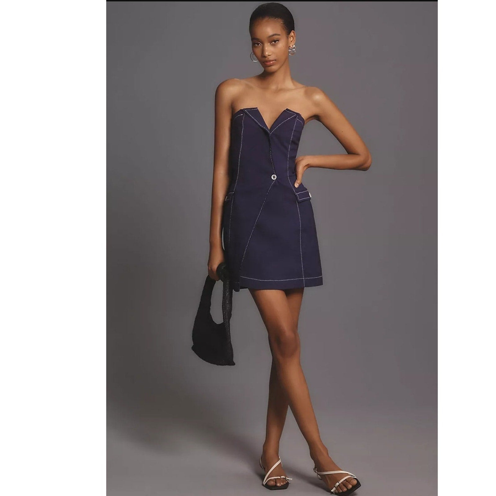 Anthropologie Maeve Strapless Linen Mini Dress $158 SIZE 8 Blue Stetchy