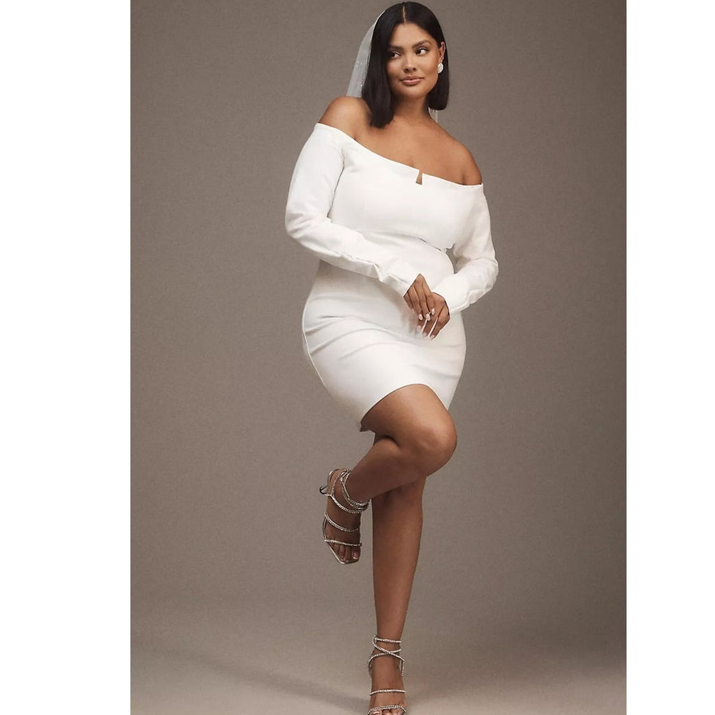 Anthropologie BHLDN Gianna Off-The-Shoulder Twofer Dress $160 SMALL Ivory