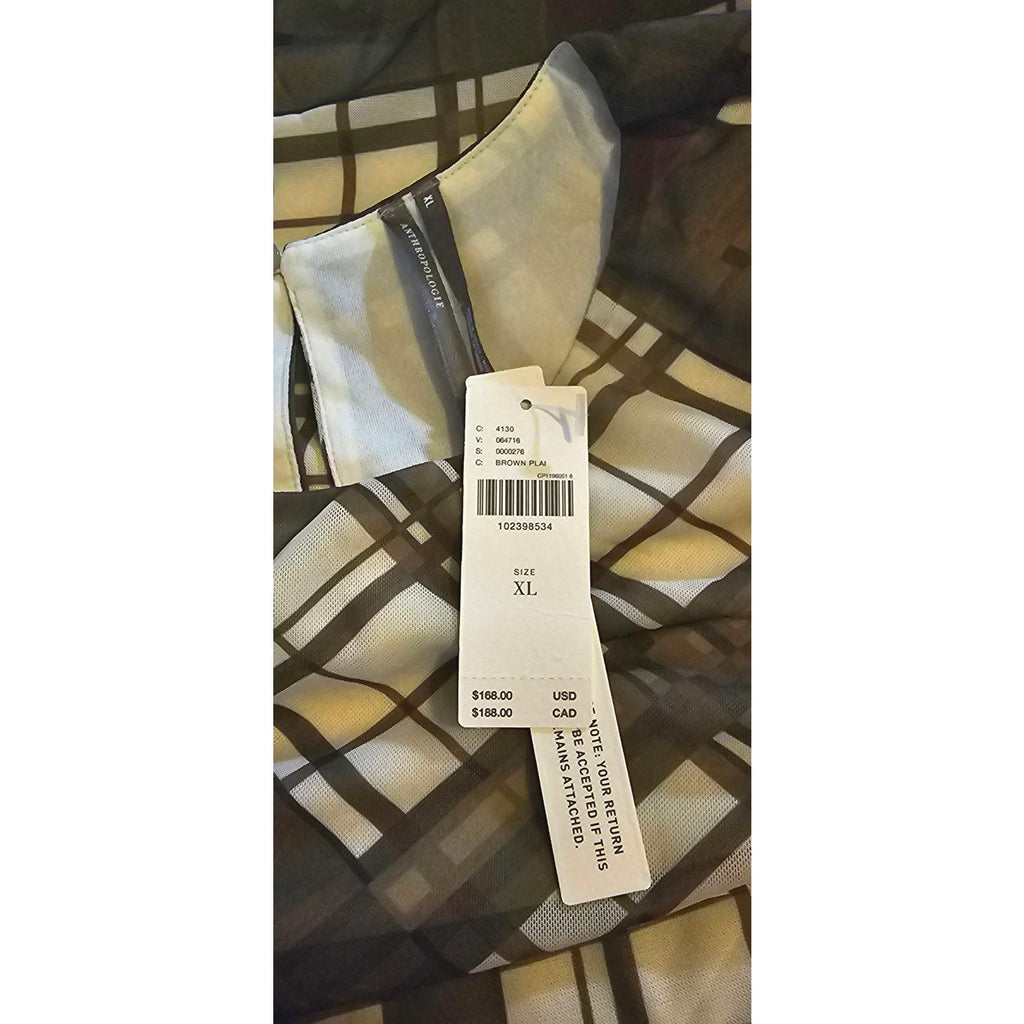 By Anthropologie Long-Sleeve Ruched Mesh Midi Dress X-LARGE Brown Anthropologie