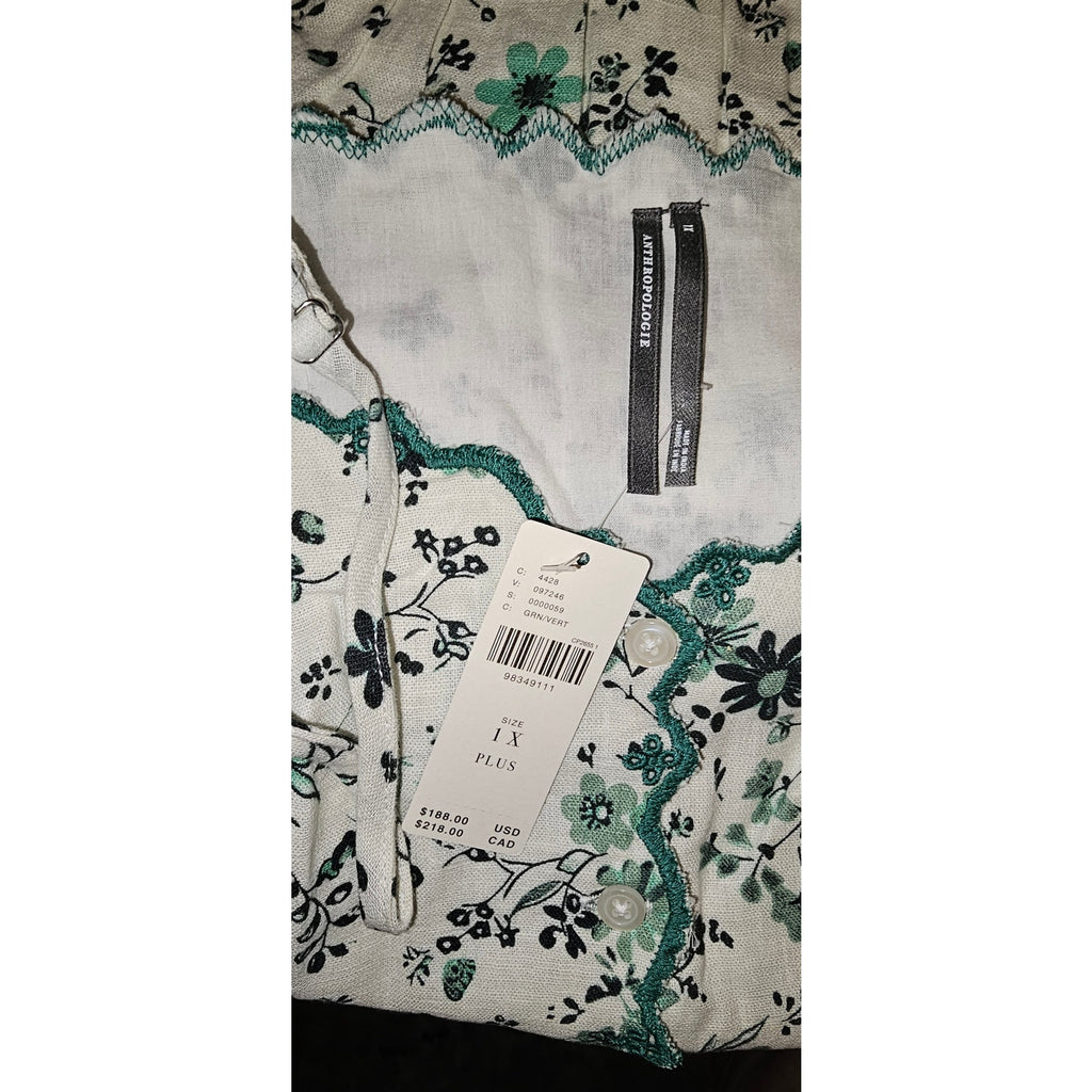 Anthropologie Sleeveless Drop-Waist Midi Dress PLUS 1X Green Floral Anthropologie