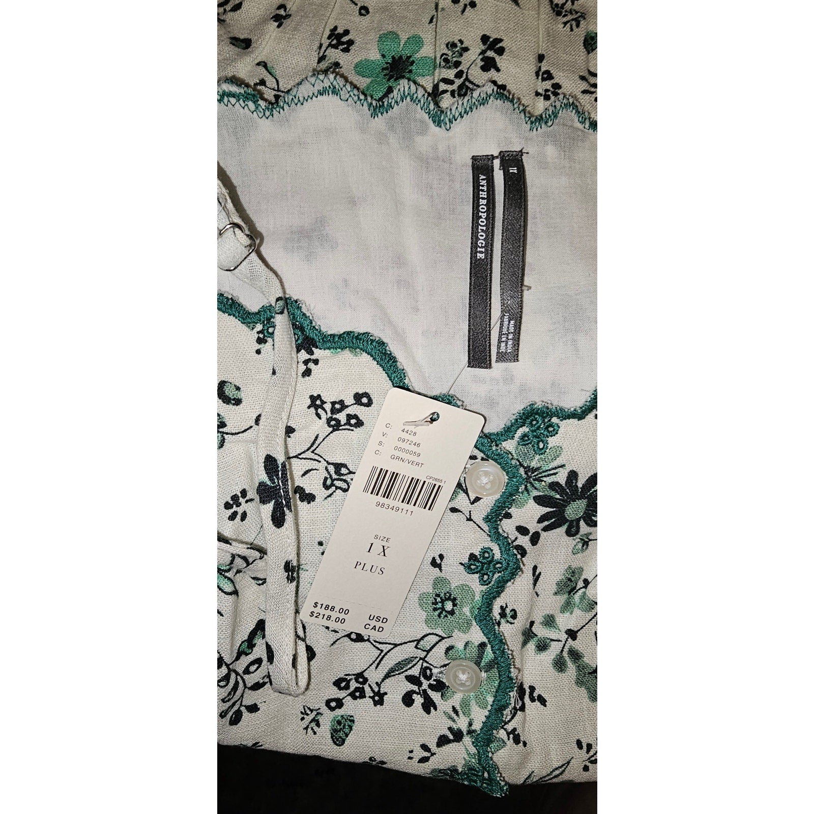 Anthropologie Sleeveless Drop-Waist Midi Dress PLUS 1X Green Floral Anthropologie