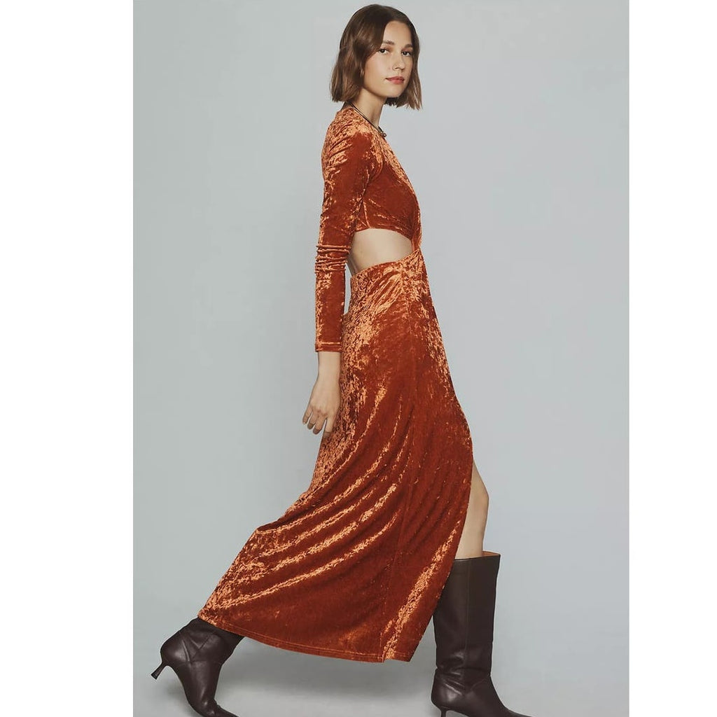 New Anthropologie Significant Other Long-Sleeve Cutout Velvet Midi Dress SZ 10