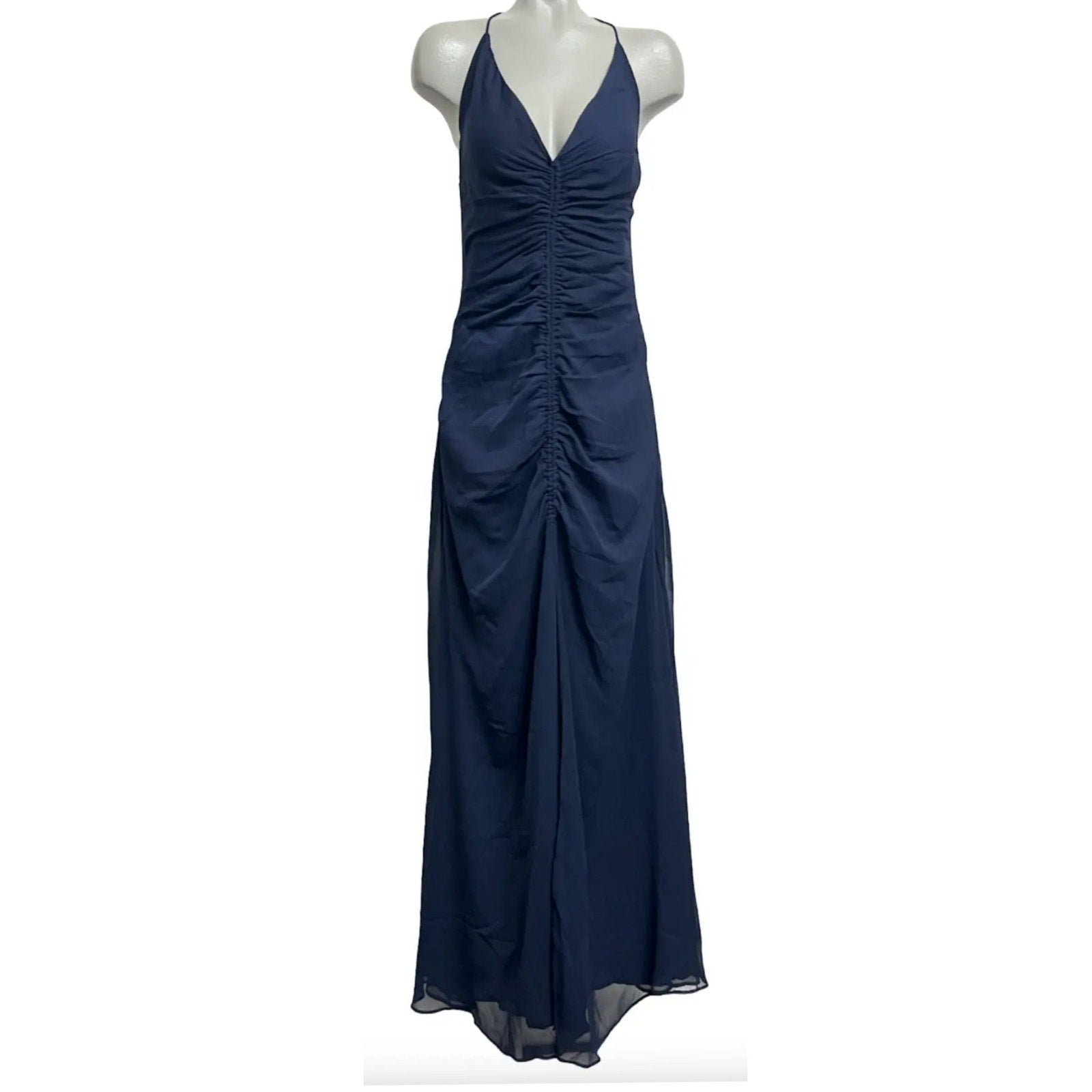 New Free People Simone Maxi Dress $250 SIZE 0 Navy V-neck Adjustable Lace-up