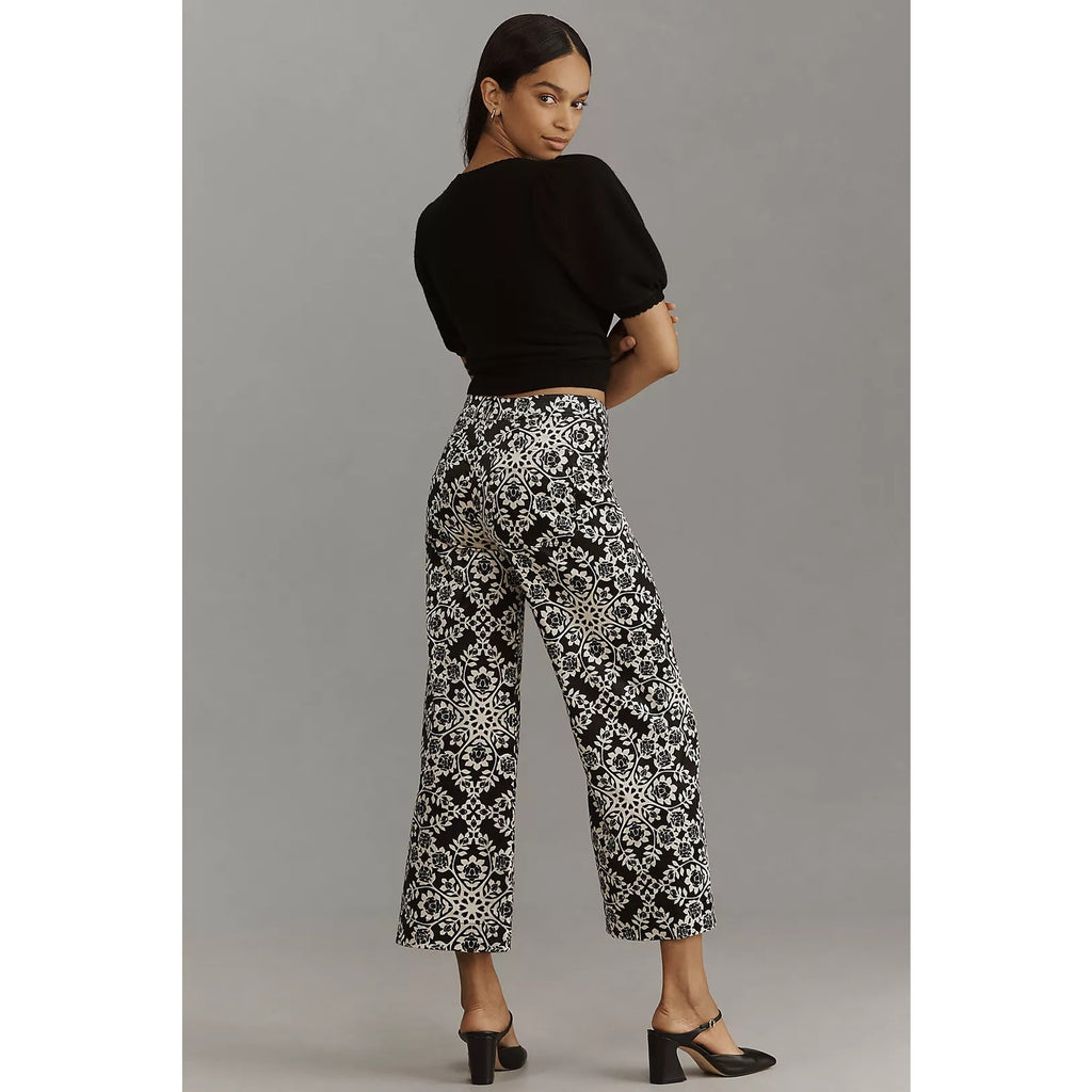 New ANTHROPOLOGIE The Ettie High-Rise Crop Wide-Leg Pants by Maeve $148 27P B&W