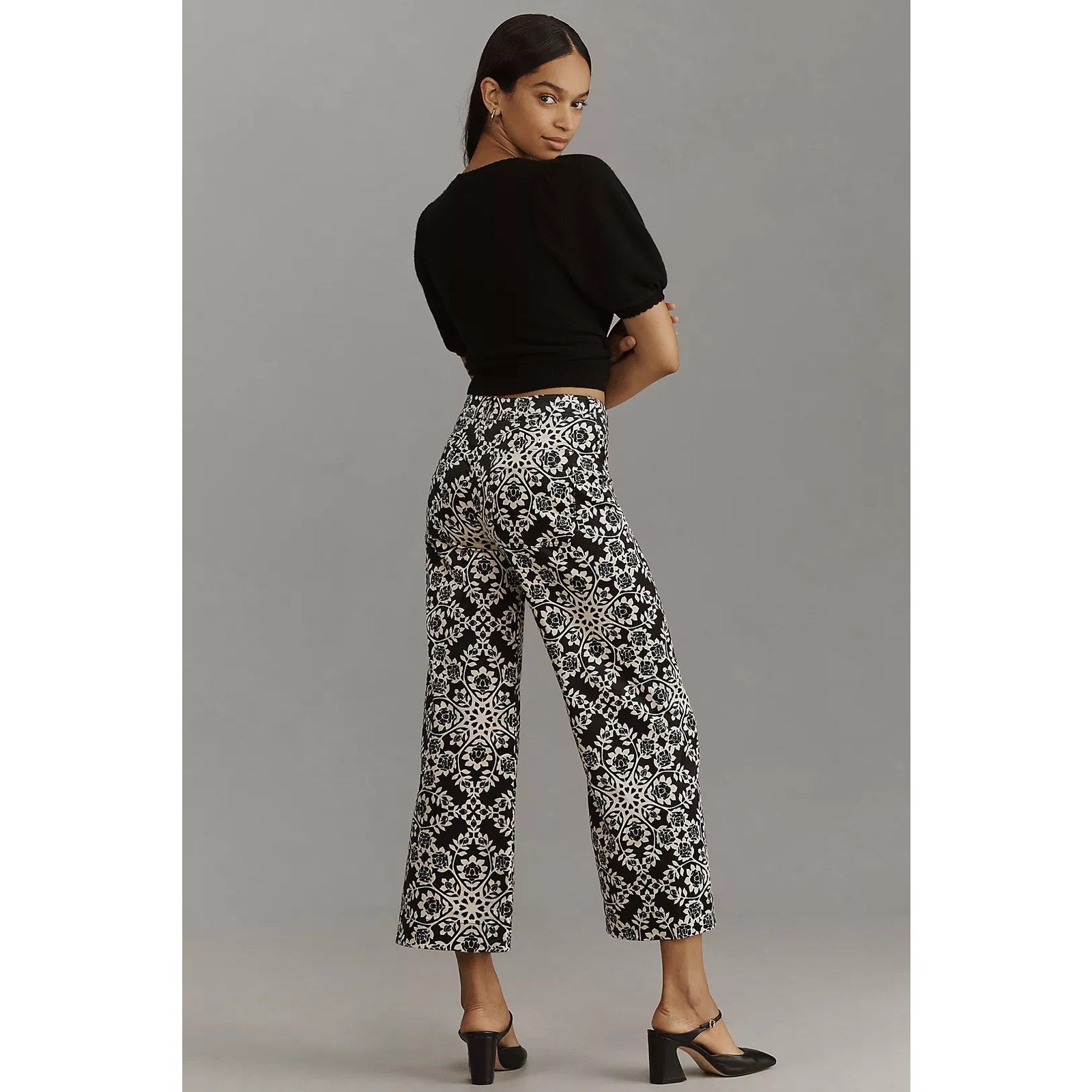 New ANTHROPOLOGIE The Ettie High-Rise Crop Wide-Leg Pants by Maeve $148 27P B&W