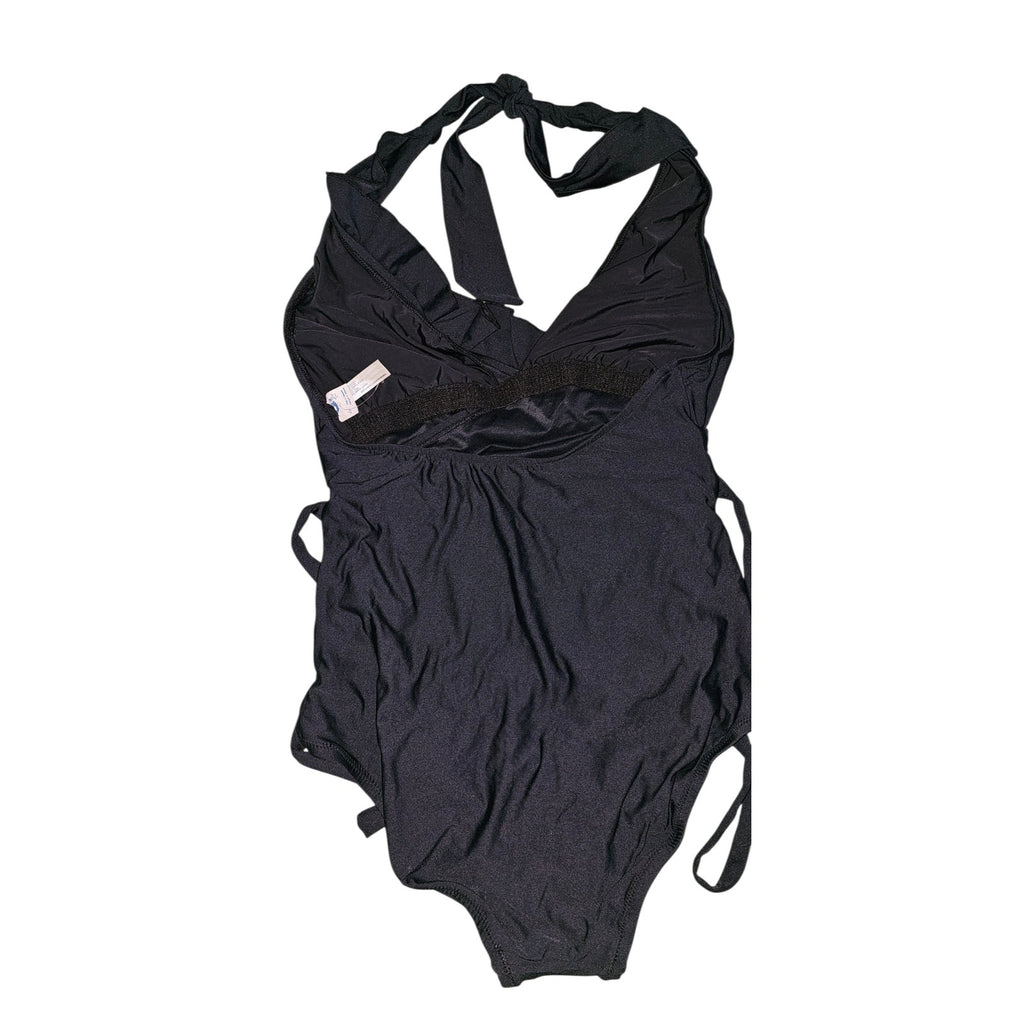 Anthropologie Ruffled Halter One-Piece Swimsuit SMALL Black Anthropologie