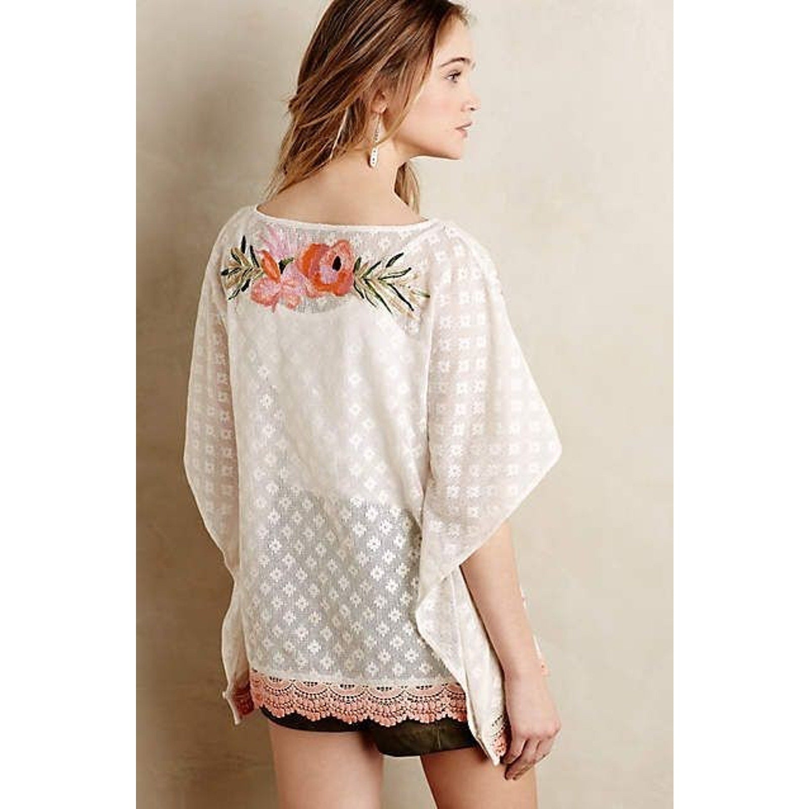 NEW Anthropologie $98 Augustine Stitched Poncho by Akemi + Kin Size Small Floral