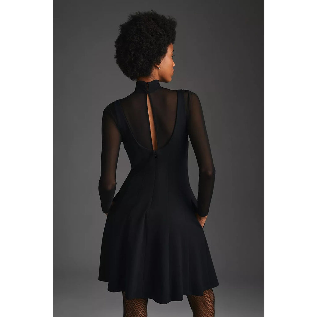 New Anthropologie Maeve Layered Sheer Stretch Mini Dress $160 SMALL Black