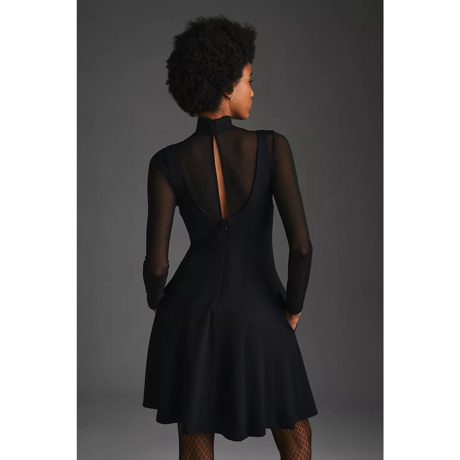 New Anthropologie Maeve Layered Sheer Stretch Mini Dress $160 SMALL Black