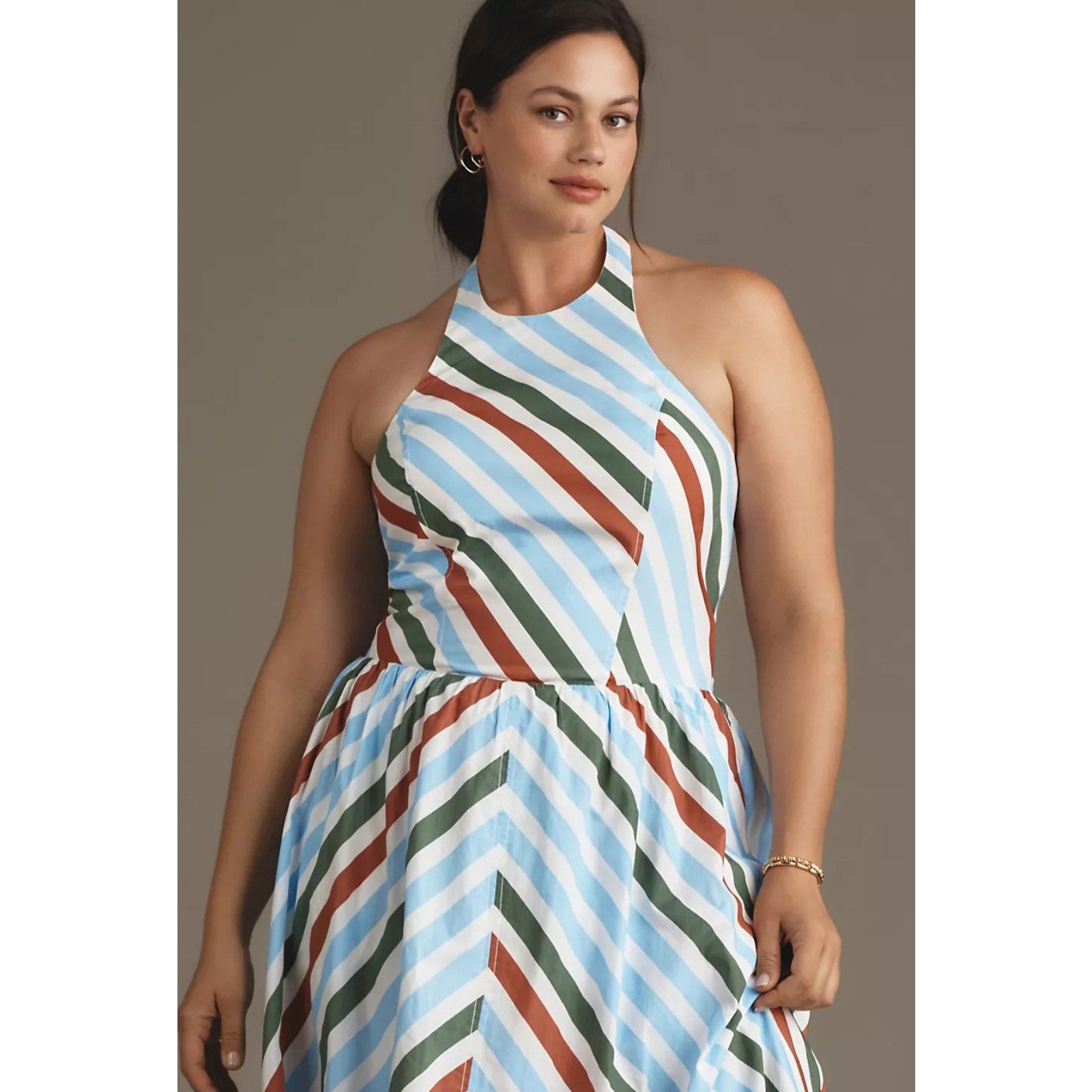 Anthropologie Maeve Halter Midi Sundress $168 XS Neutral Striped Motif