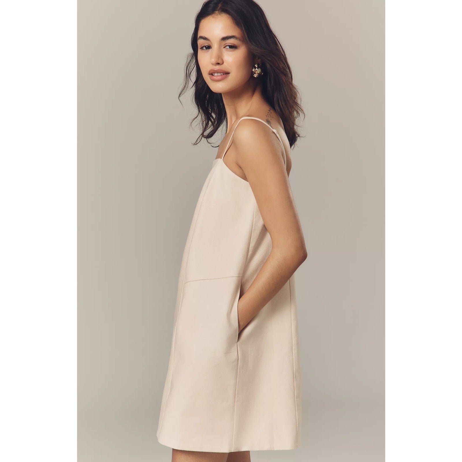 Anthropologie Mare Mare Linen Blend Square-Neck A-Line Mini Dress Sz M Anthropologie