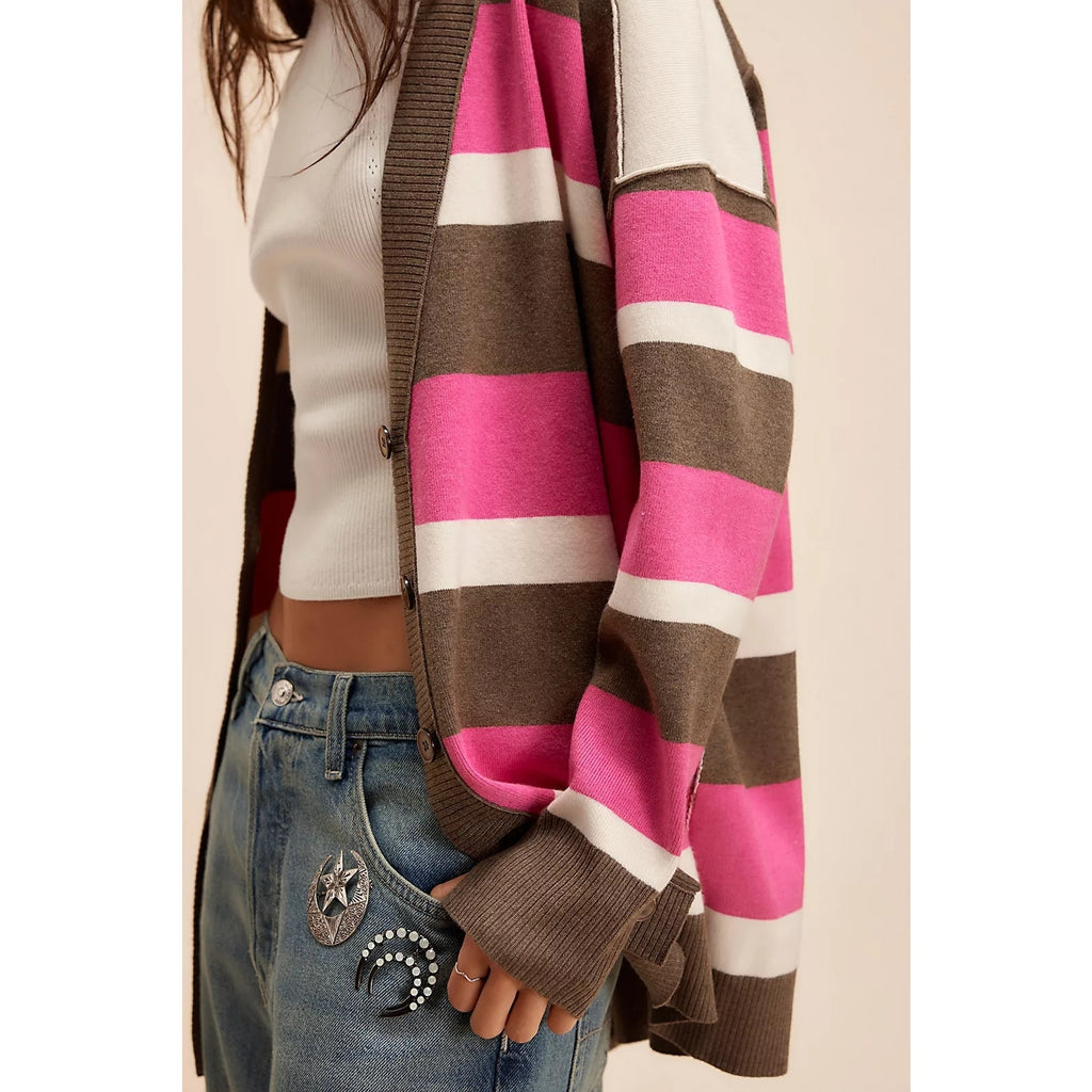 New FREE PEOPLE League Of Her Own Cardigan $198 SMALL Aurora Pinecone PINK