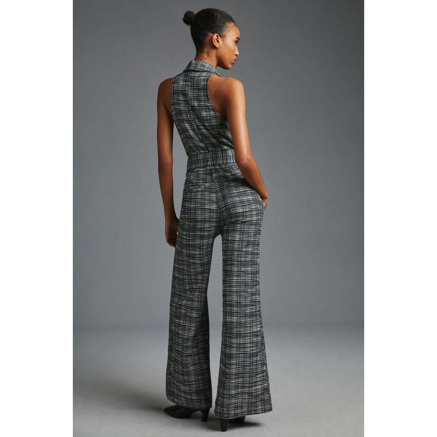 New ANTHROPOLOGIE Maeve Sleeveless Plaid Jumpsuit BELTED $188 SIZE 4 B & W