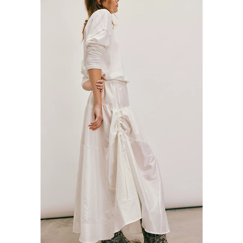 New FREE PEOPLE Emery Drop-Waist Midi Skirt $128 X-SMALL White Elastic