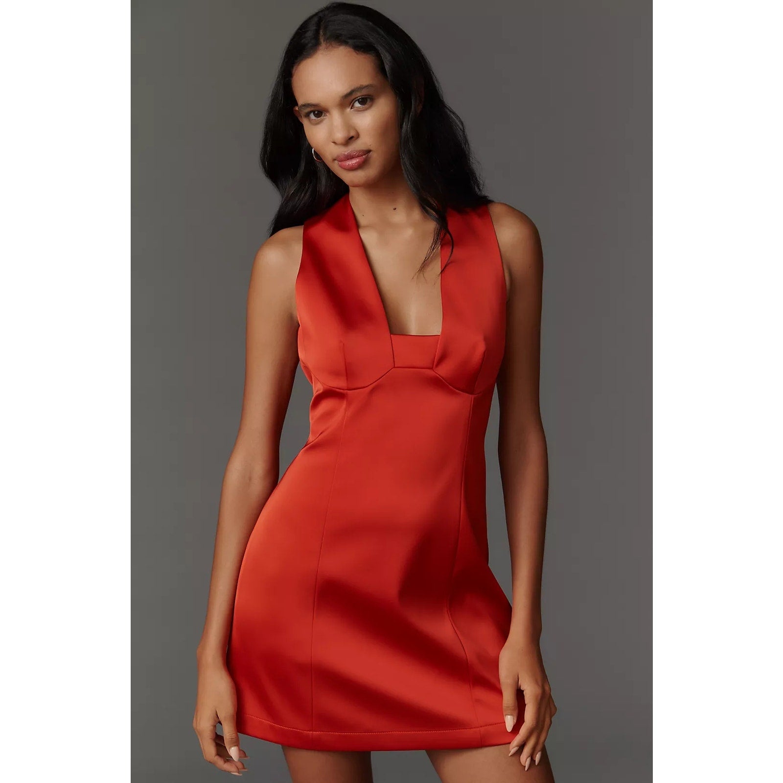 Anthropologie Sleeveless Square-Neck Shift Mini Dress SIZE 8 Red SATIN Anthropologie
