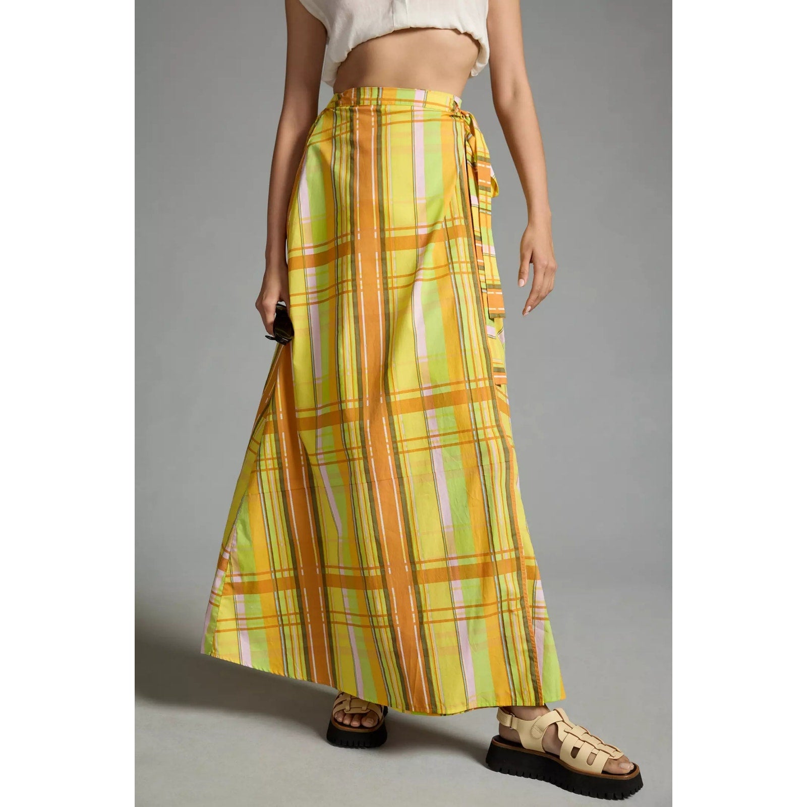 New Anthropologie S/W/F Tie-Up Wrap Skirt SMALL US SIZE 4 Orange/Yellow Plaid