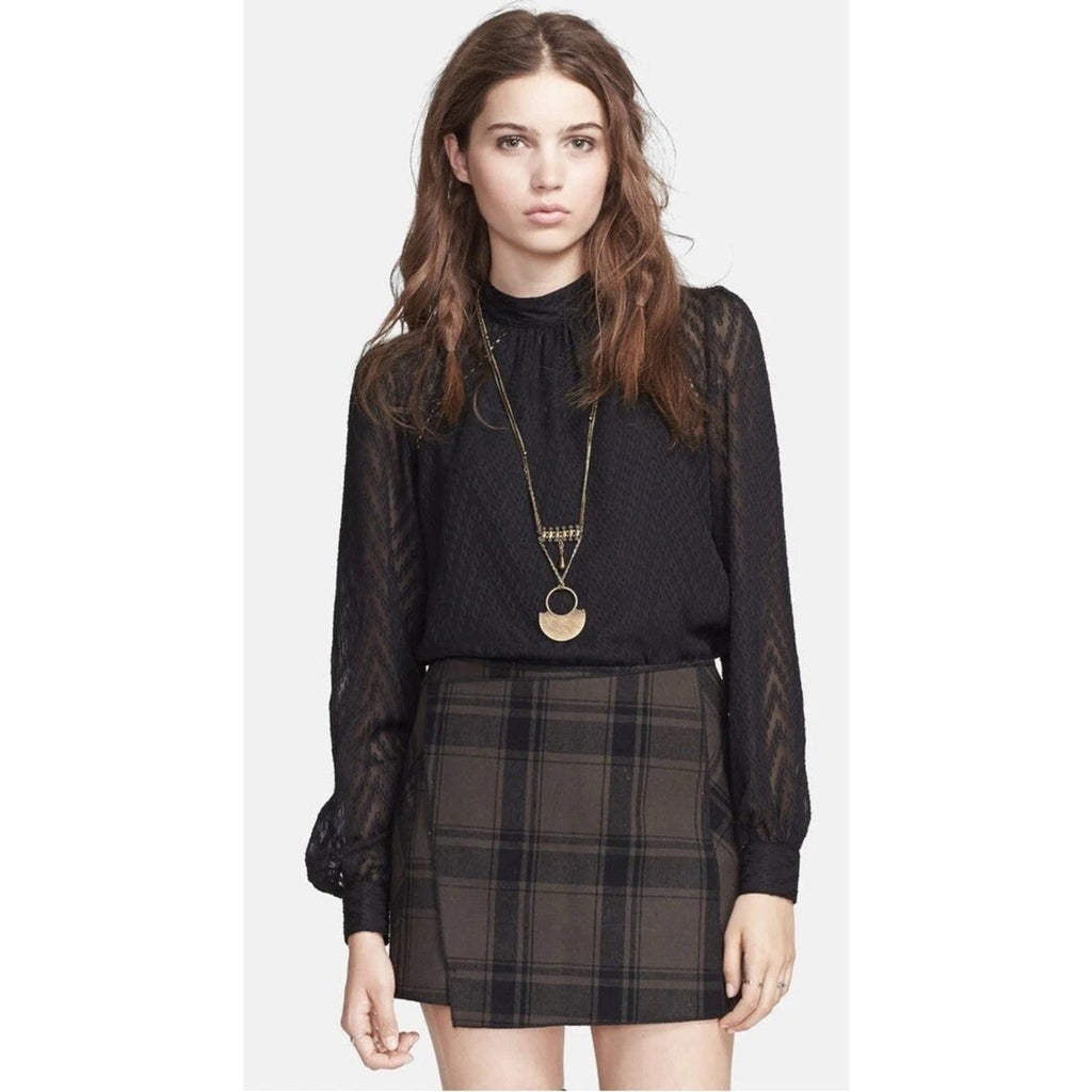 New Free People After Midnight Sheer Long-Sleeve Blouse $78 Black Sz XS