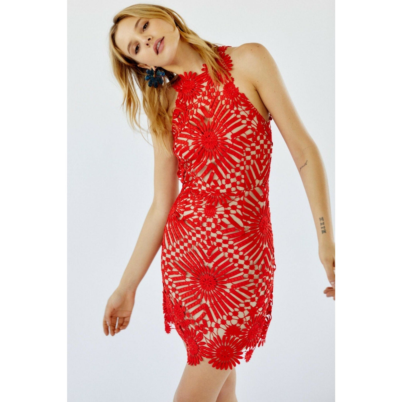 New Free People Presley Mini Dress by Saylor $250 RED Size XS