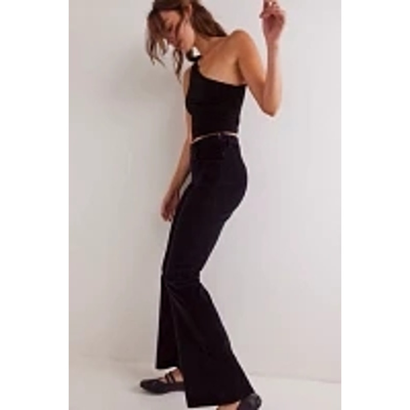 New FREE PEOPLE CRVY Karma Cord Flare Jeans WTF $128 SMALL Jet Black