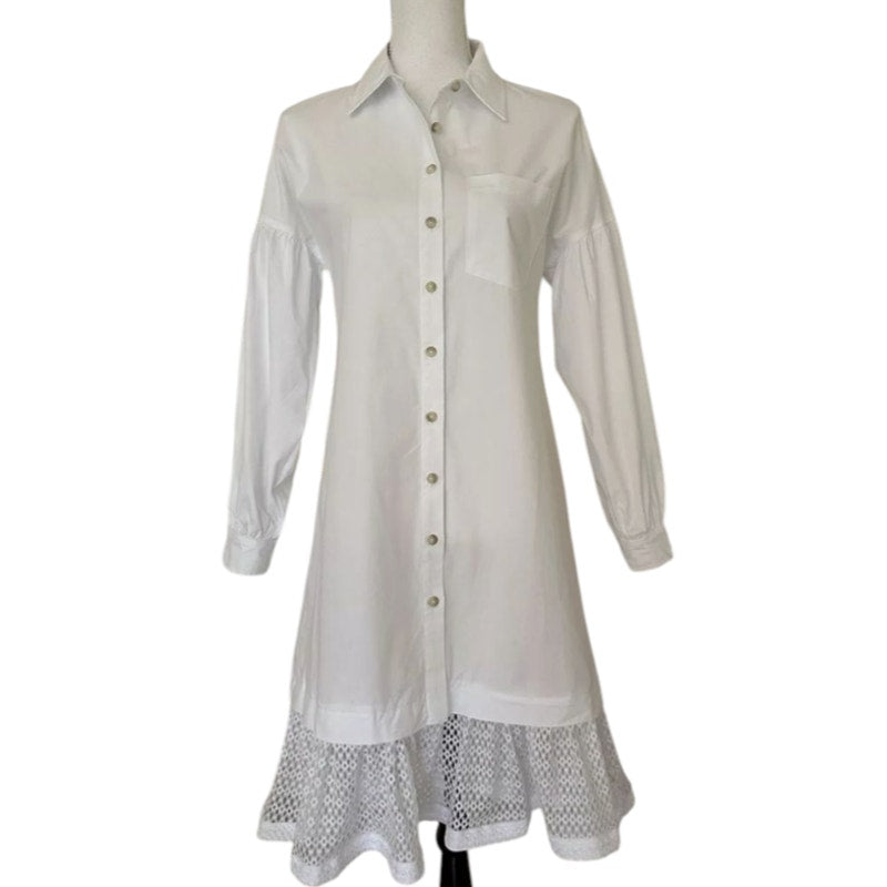 Anthropologie Maeve Lace-Hem Shirt Dress $160 SMALL White