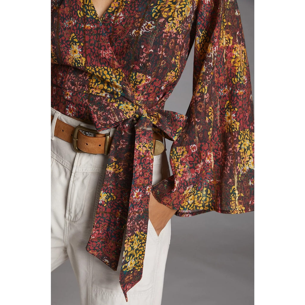 NEW Anthropologie Bell Sleeved Wrap Blouse by Roopa Pemmaraju Size Small Floral