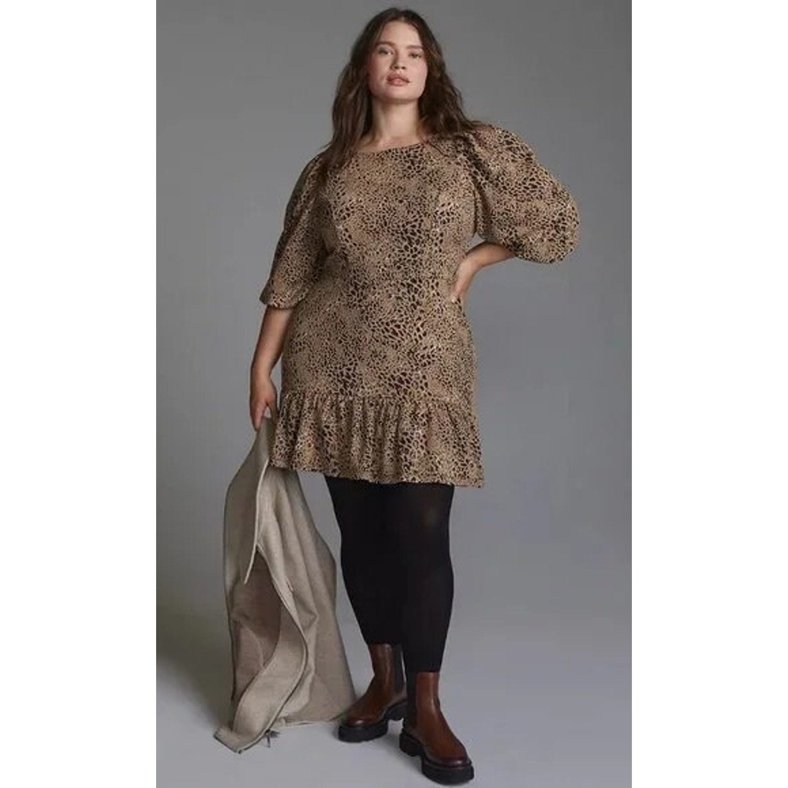 New Anthropologie Maeve Animal Print Knit Cut-Out Mini Dress Leopard Tiered 16W