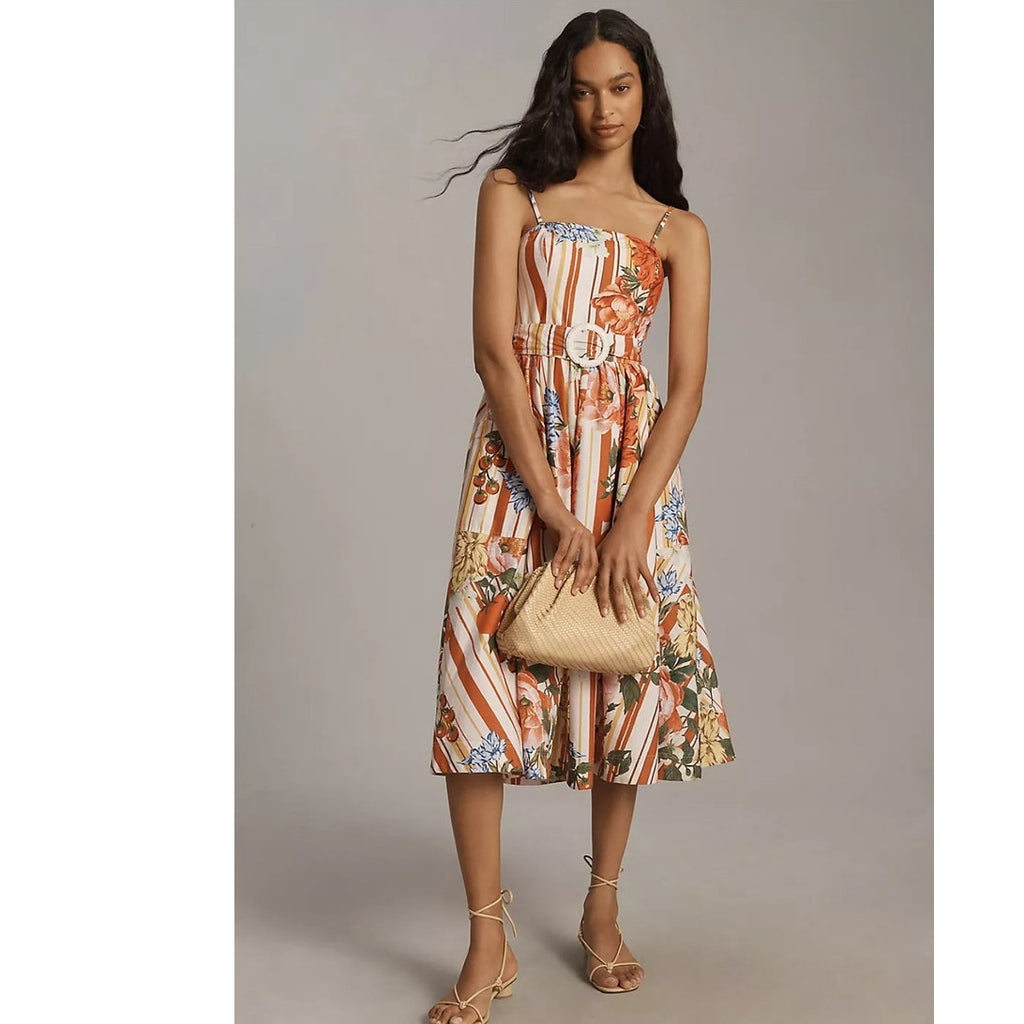 Anthropologie Maeve Strapless Belted A-Line Midi Dress $198 X-LARGE Floral