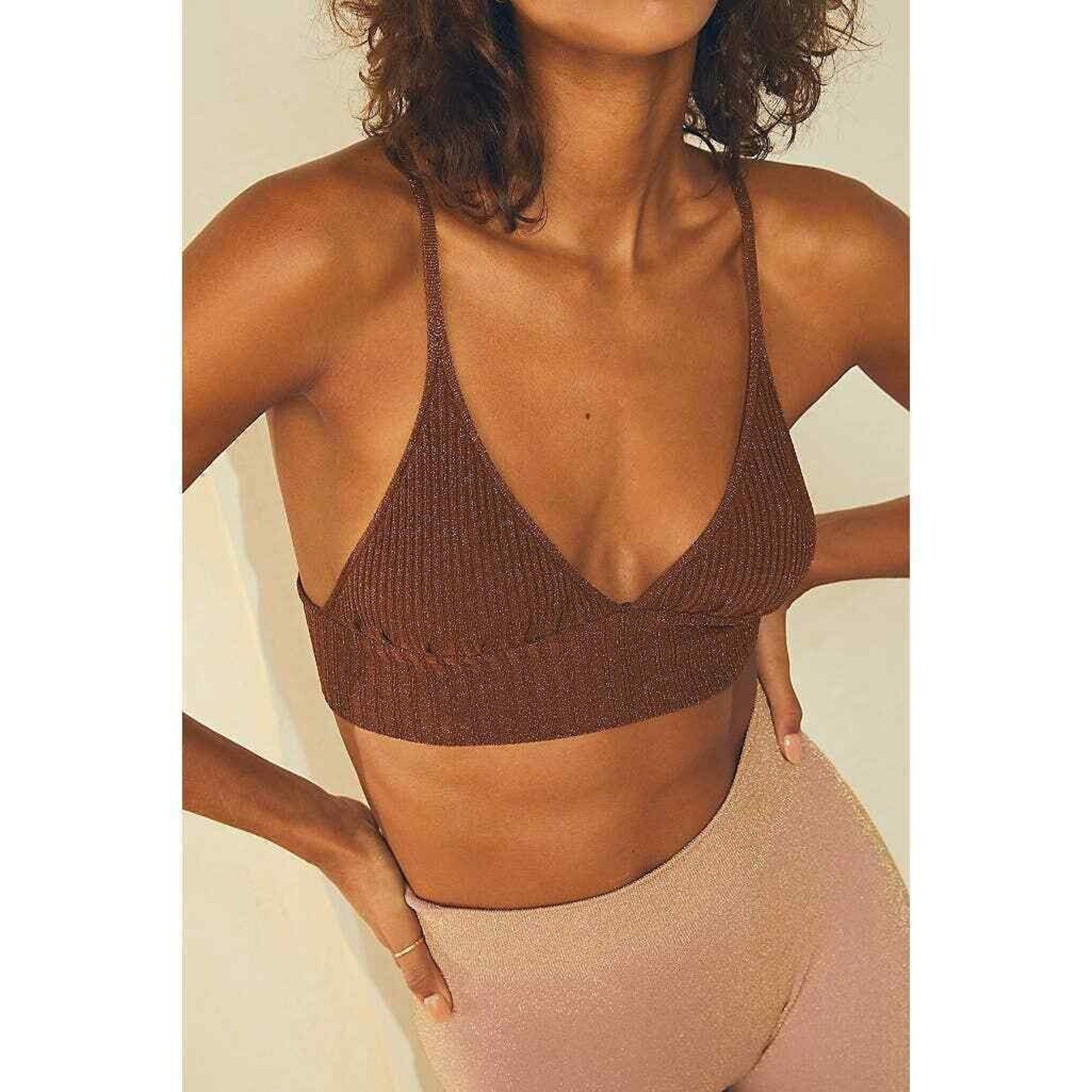 New Free People Ellery longline Bralette $38 XS Metallic Bronzed Copper