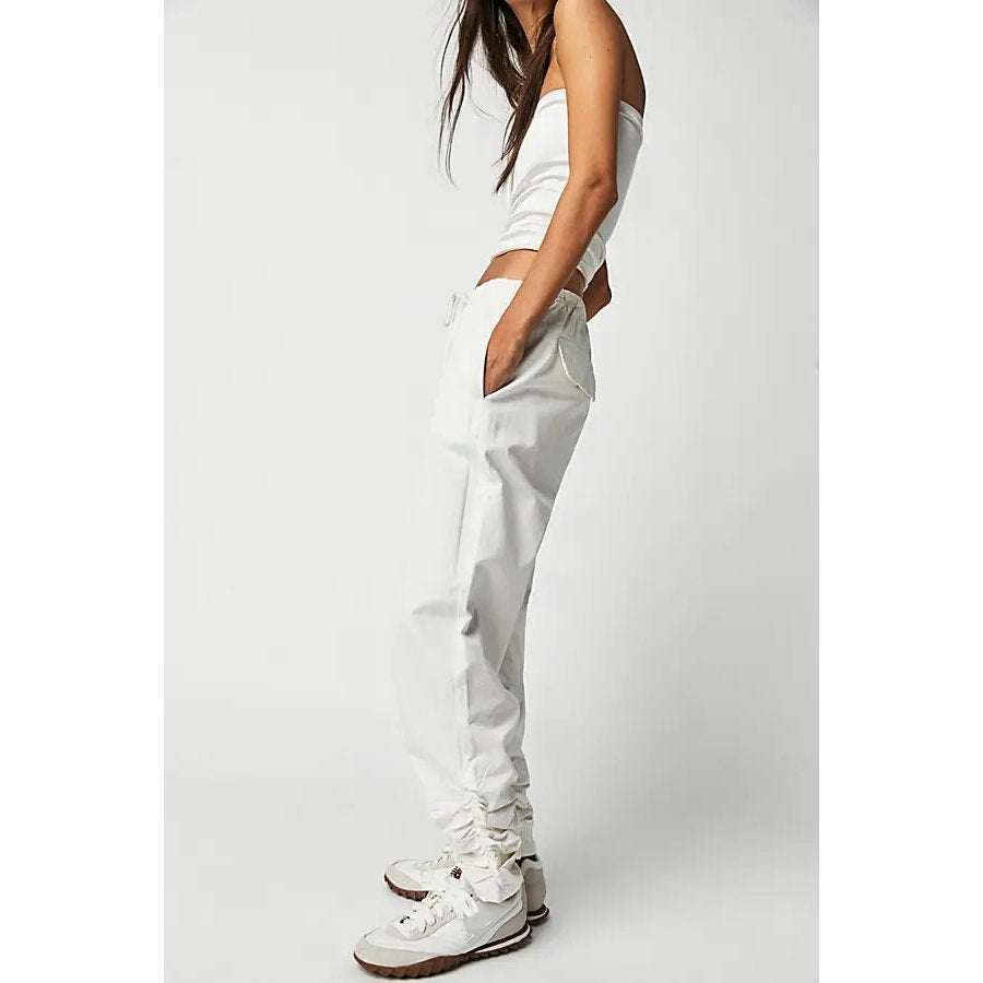 FREE PEOPLE Light Parachute Pants LARGE Ivory ELASTIC DRAWSTRING Free People