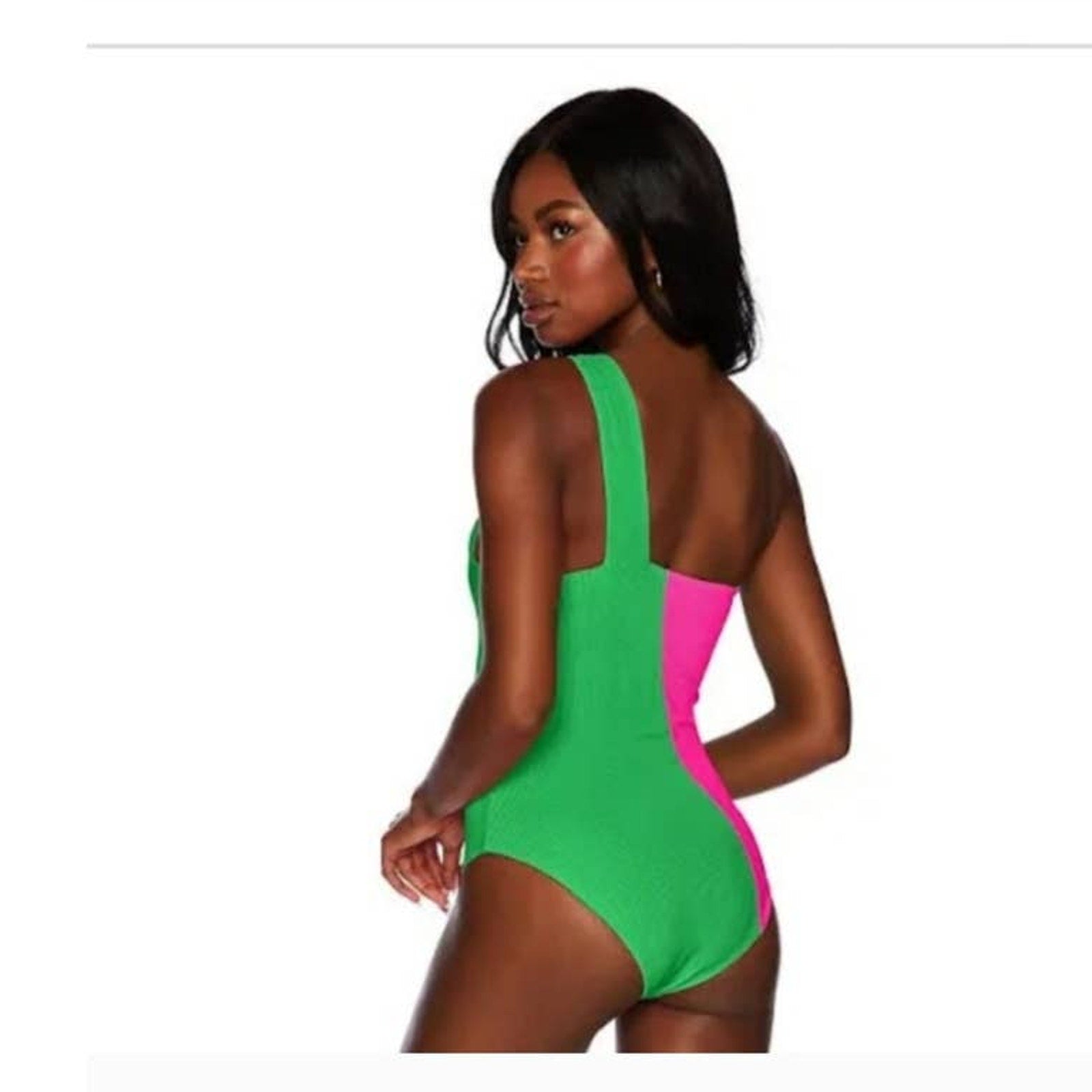 Free People x Beach Riot Nia One-Piece Swimsuit MEDIUM Pink/Green Free People