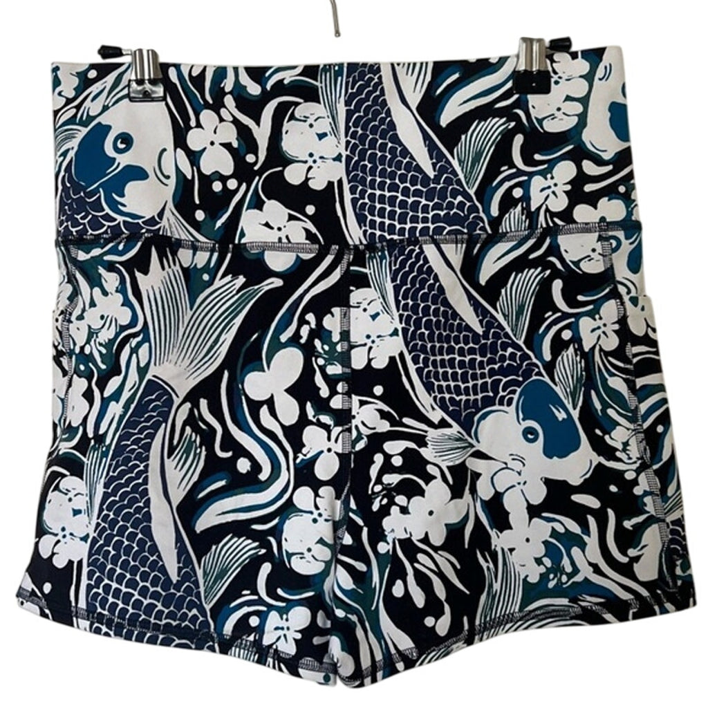 FREE PEOPLE MOVEMENT Never Better Printed Run Shorts SMALL Blue Koi Fish Free People
